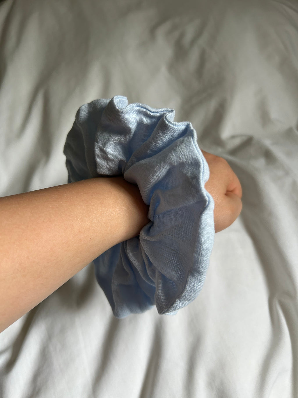 Plain light blue scrunchie