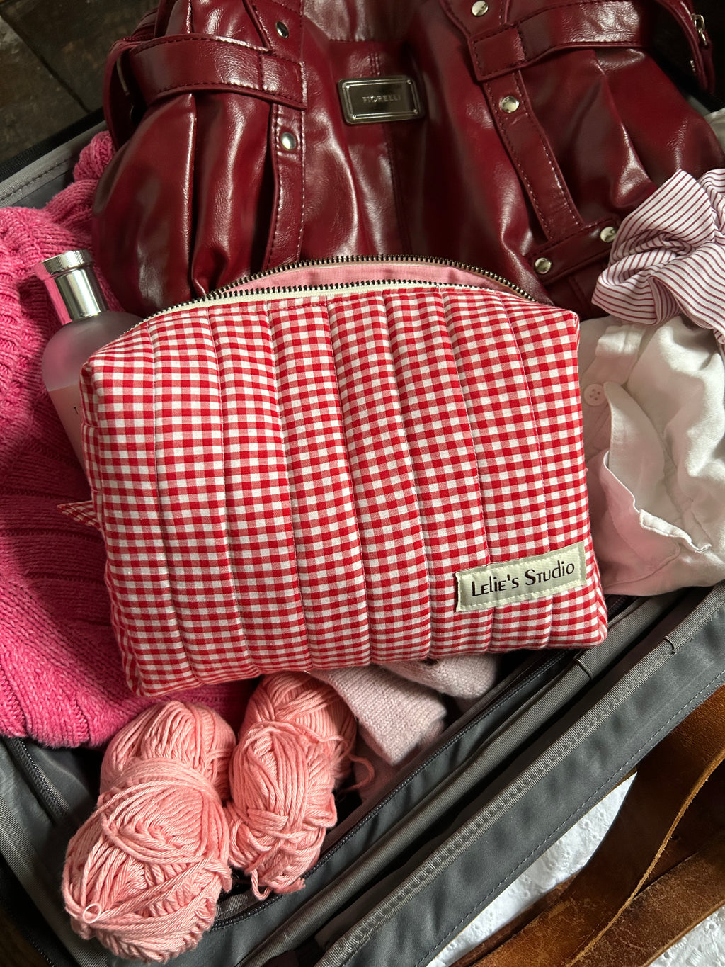 Red gingham makeup bag- Happy accident discount