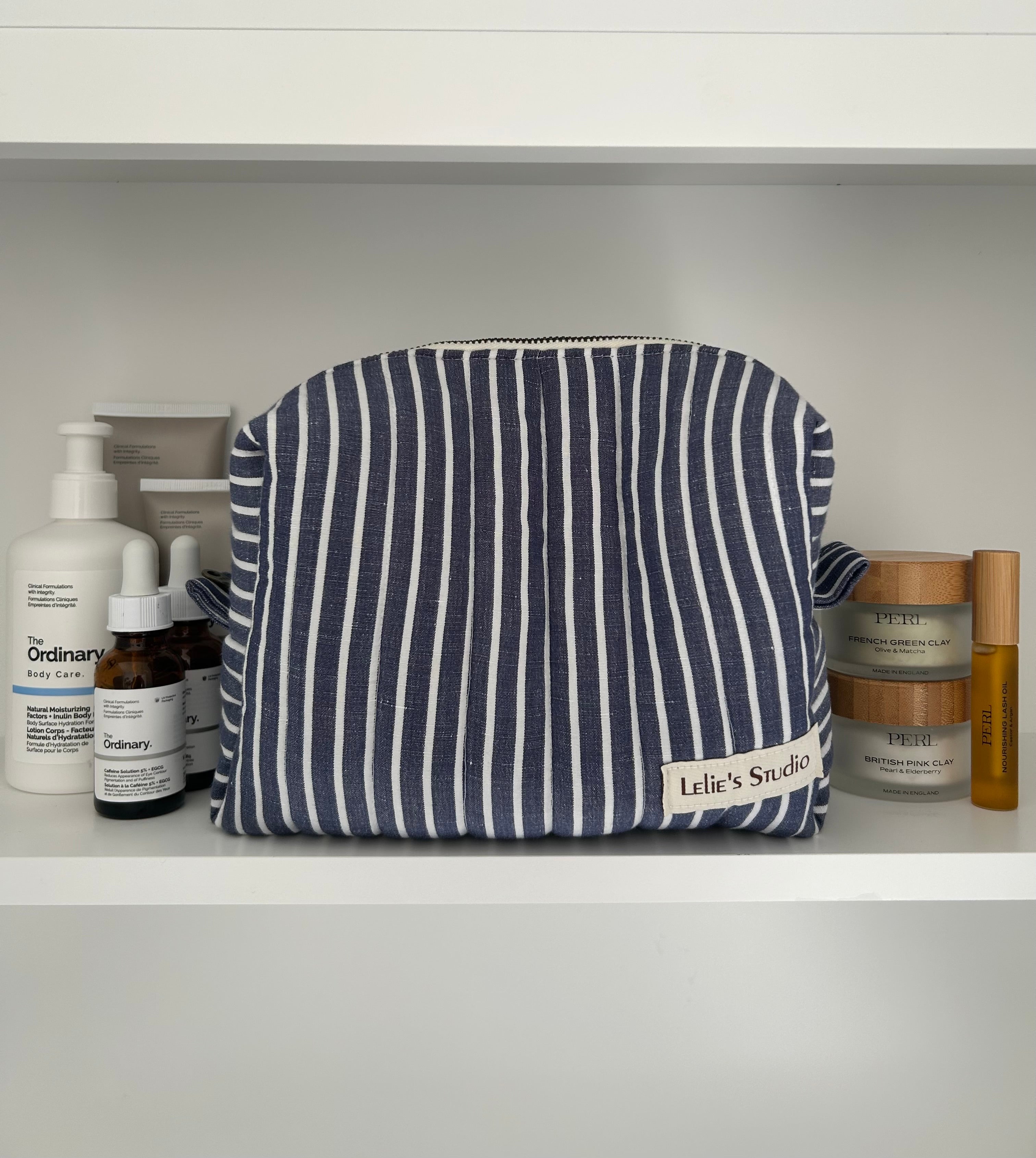 Blue and white makeup bag- Happy accident discount