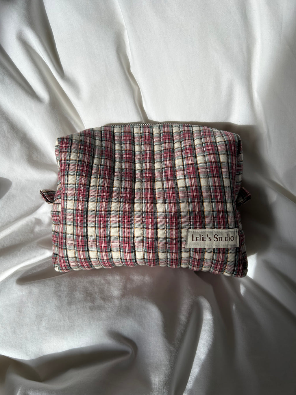 Pink and brown makeup bag