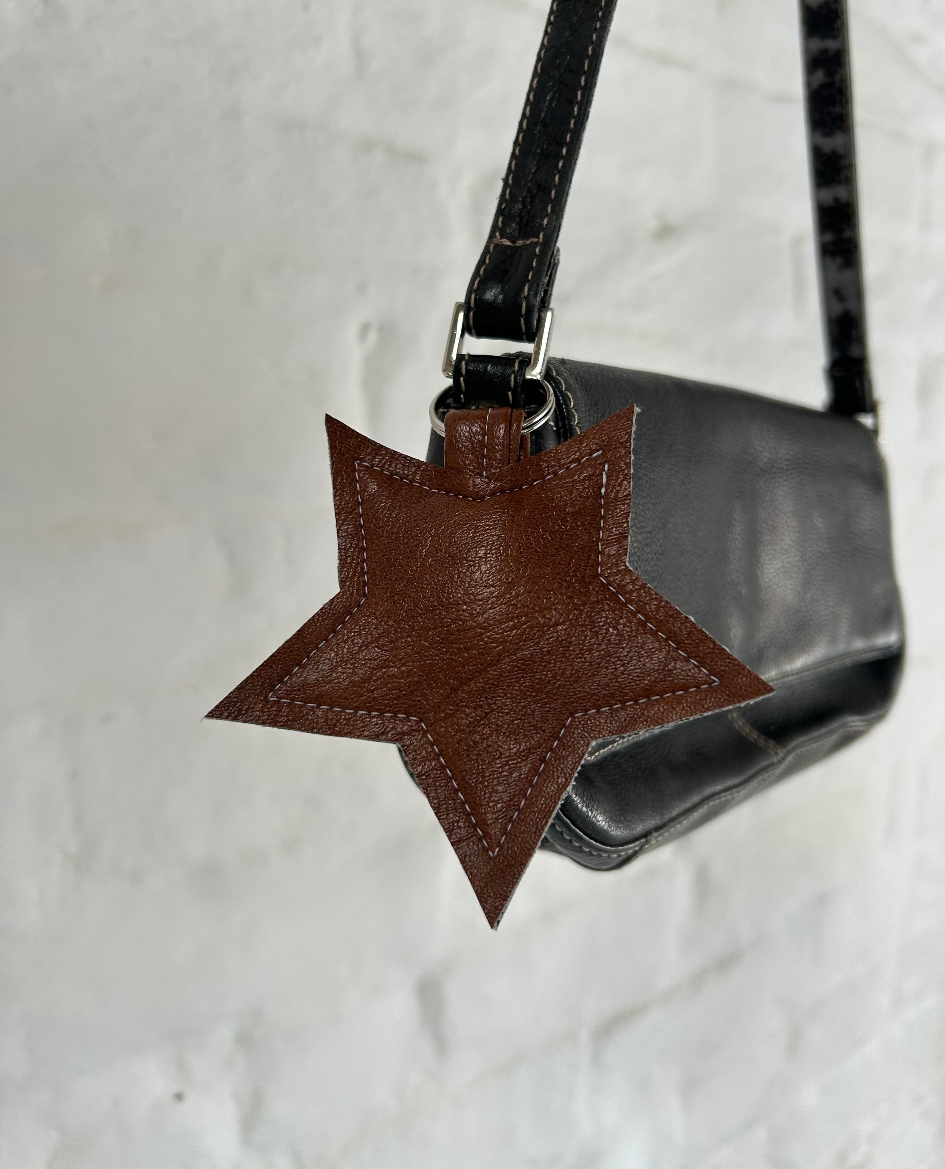 Brown faux leather star keyring