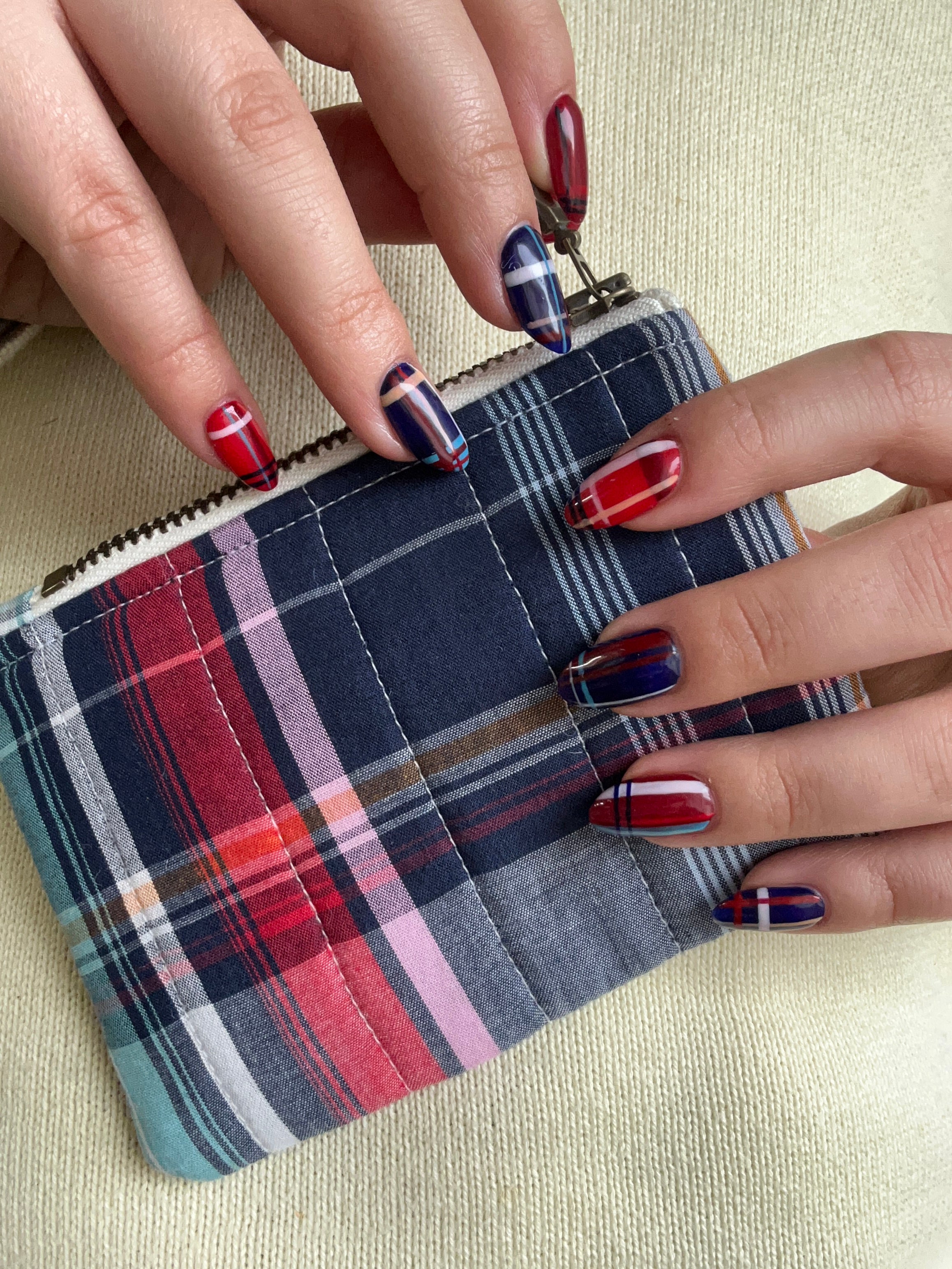 Navy, red and pink plaid coin purse