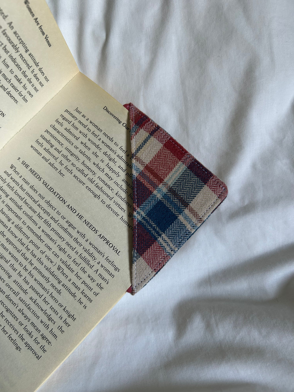 Red and blue plaid corner bookmark