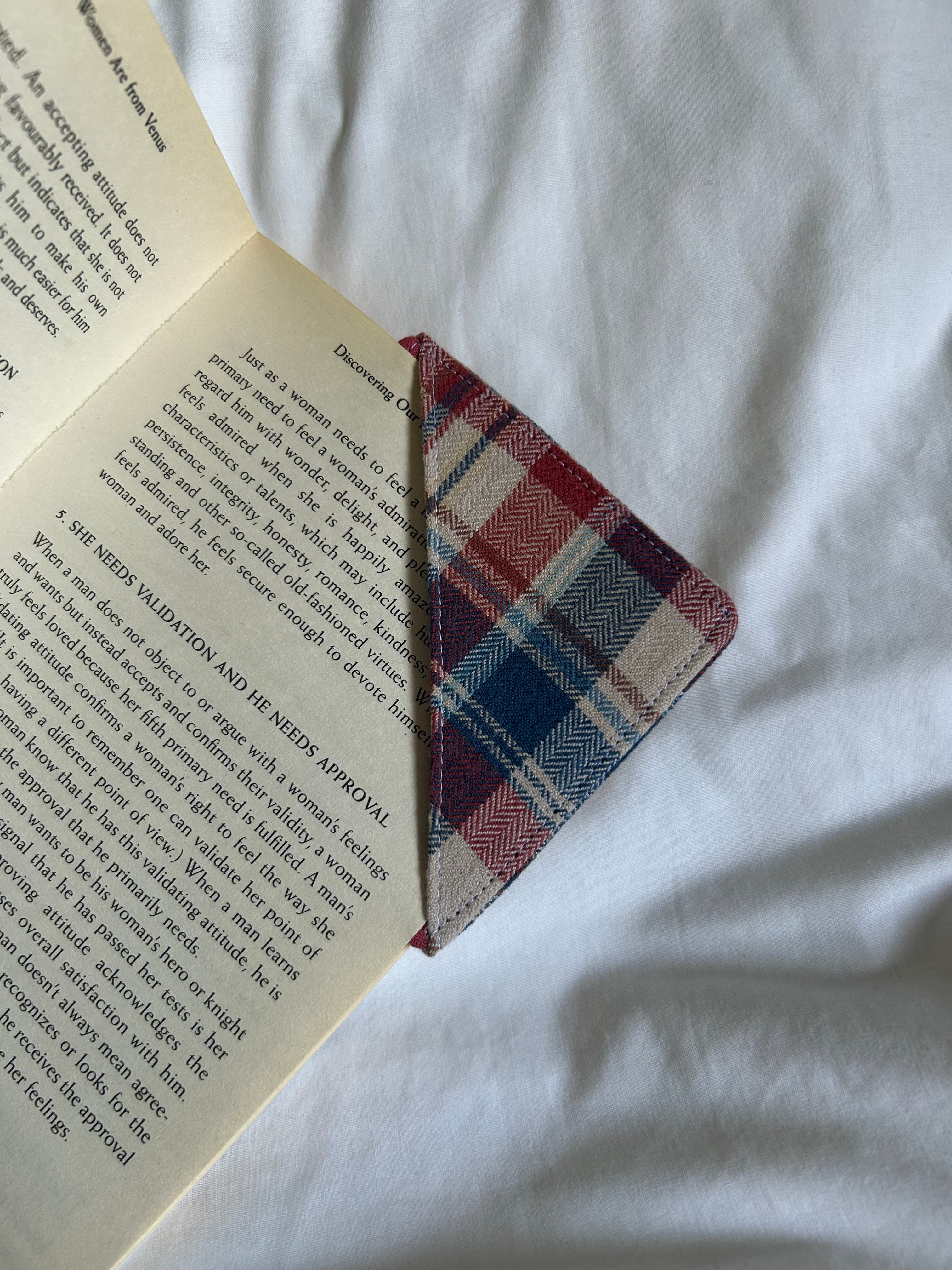 Red and blue plaid corner bookmark