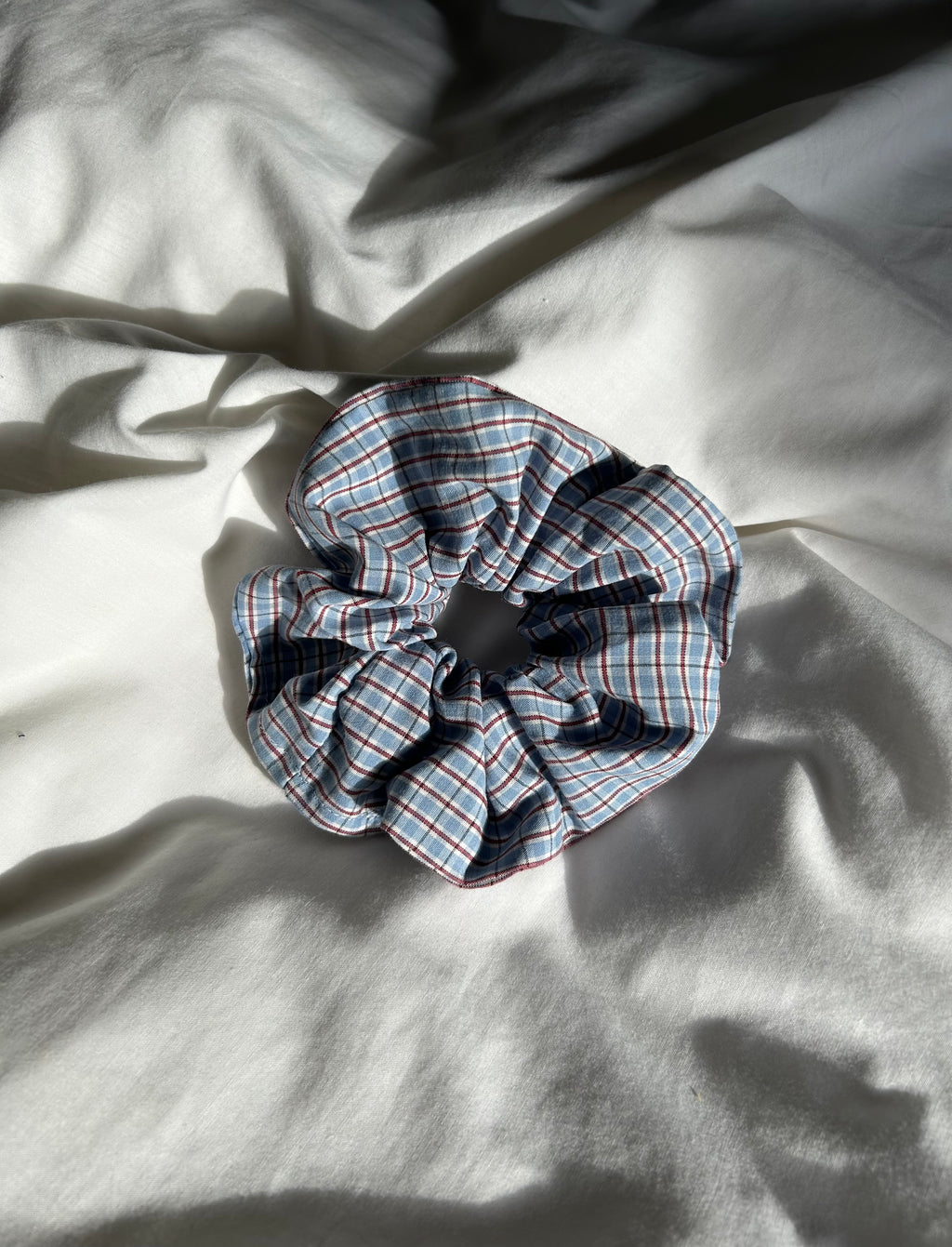 Blue white and brown scrunchie