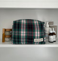 Green and red makeup bag