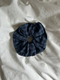 Blue and black checkered scrunchie