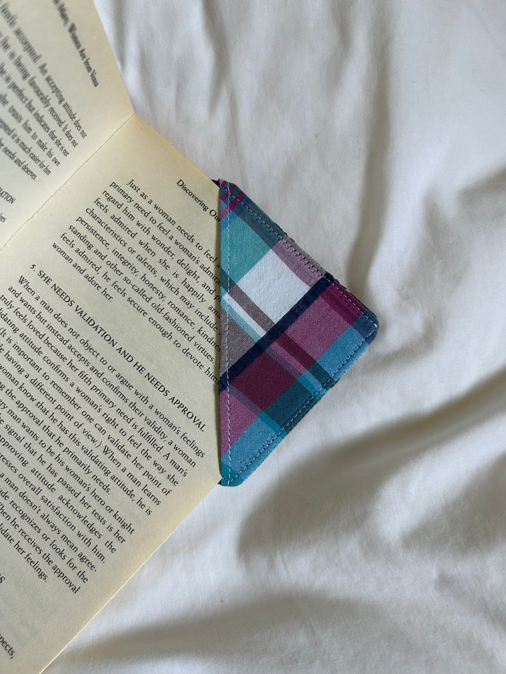 Blue and pink corner bookmark