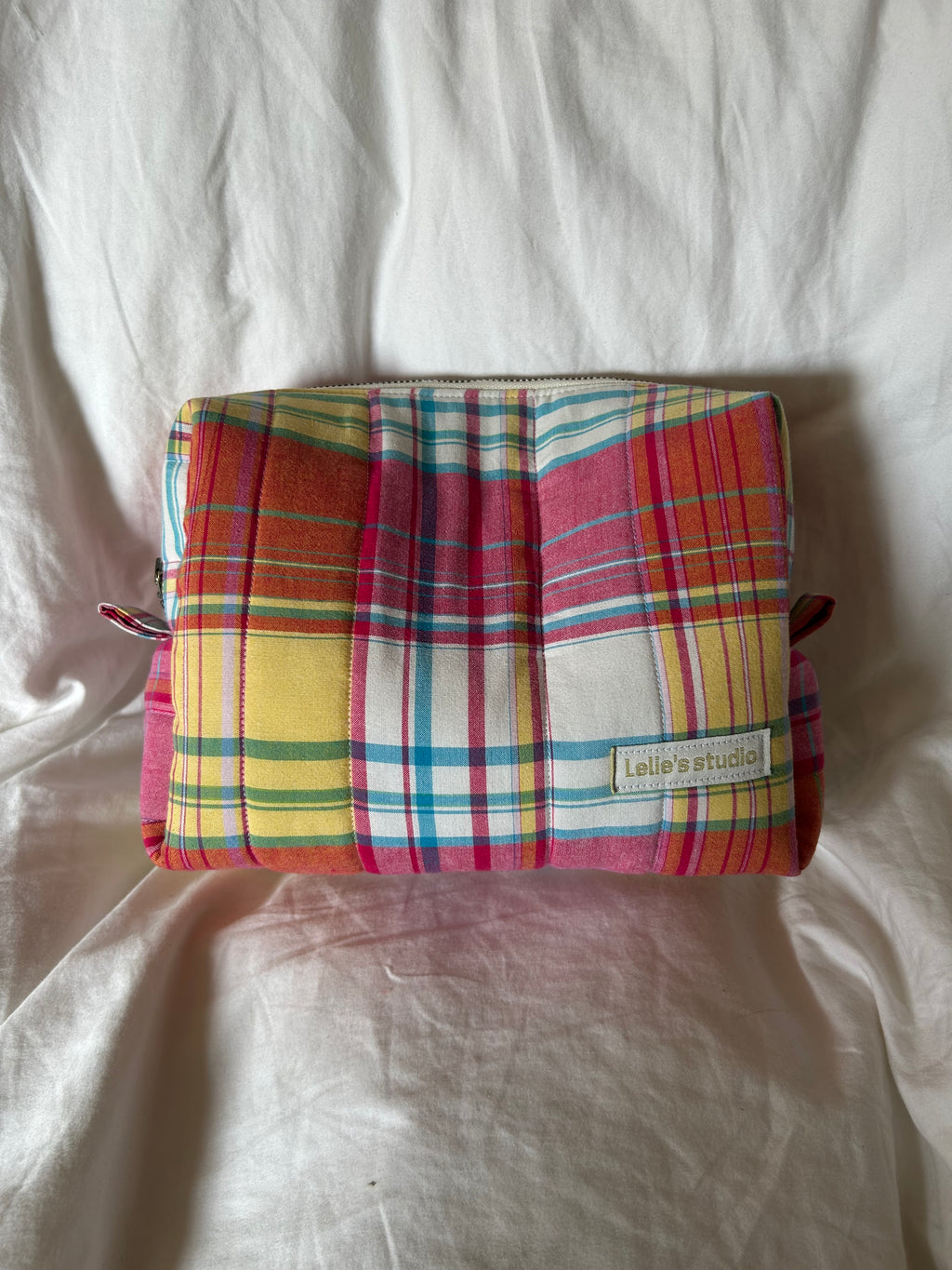 Pink and yellow makeup bag