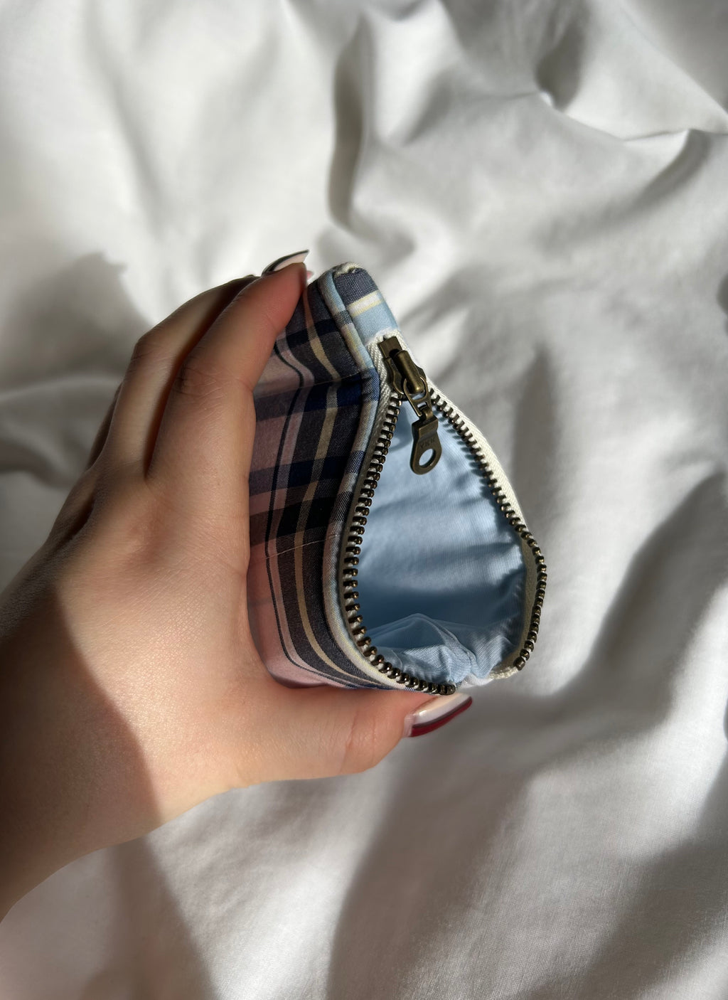 Blue and pink plaid coin purse