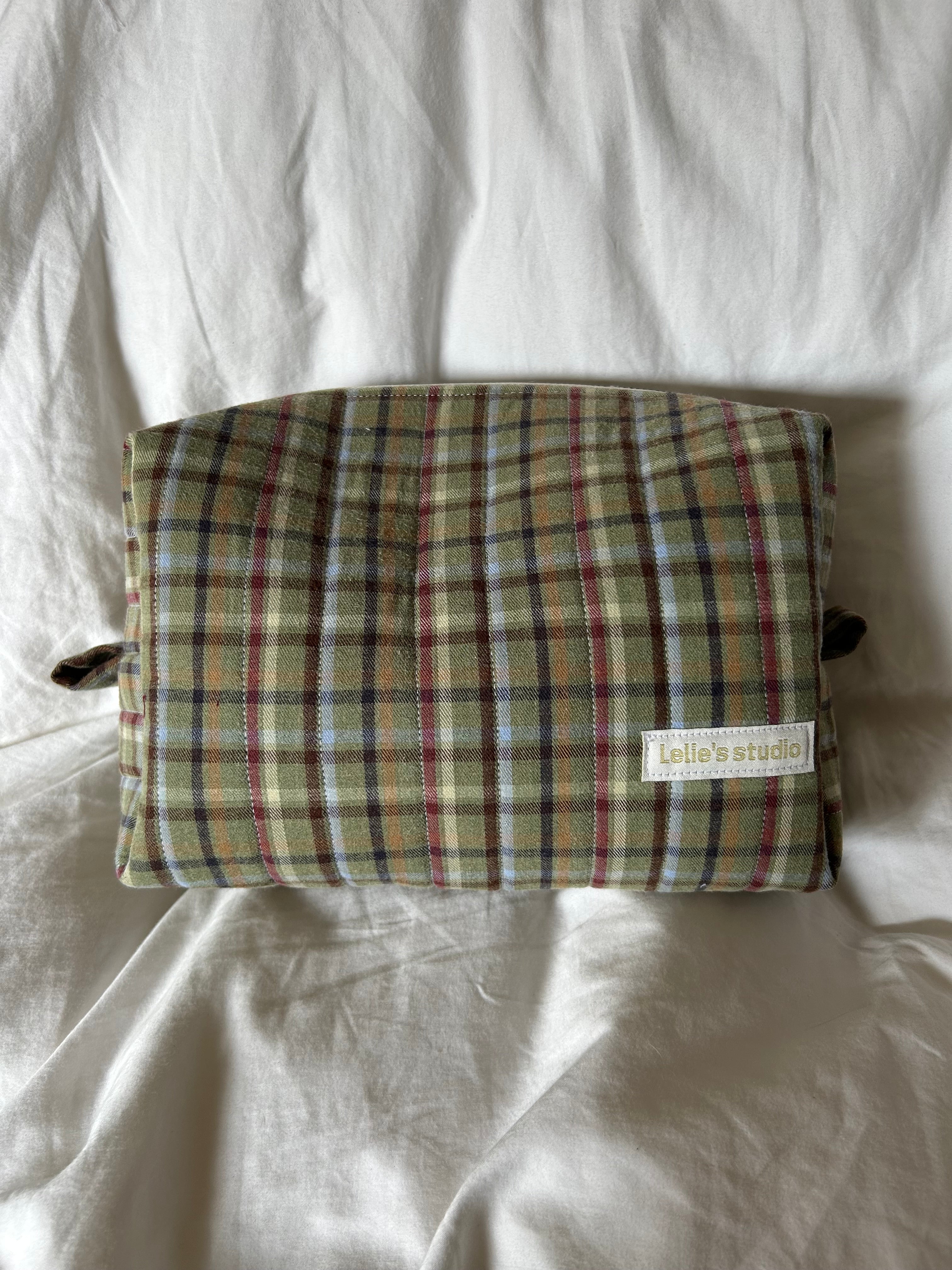 Green, red and blue makeup bag