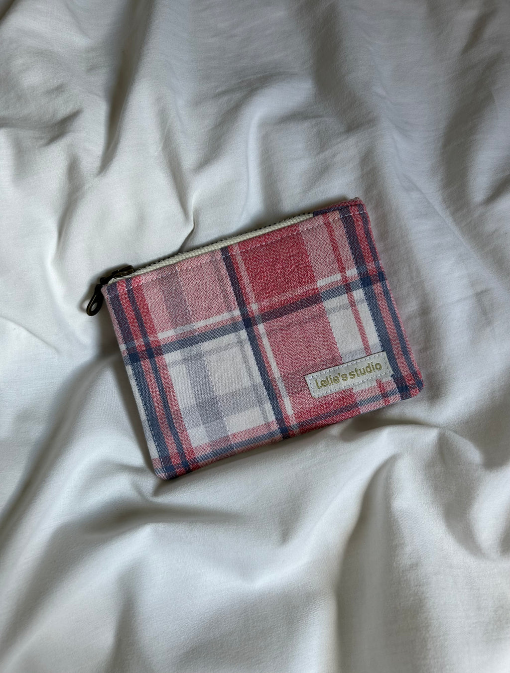 Pink and blue plaid coin purse