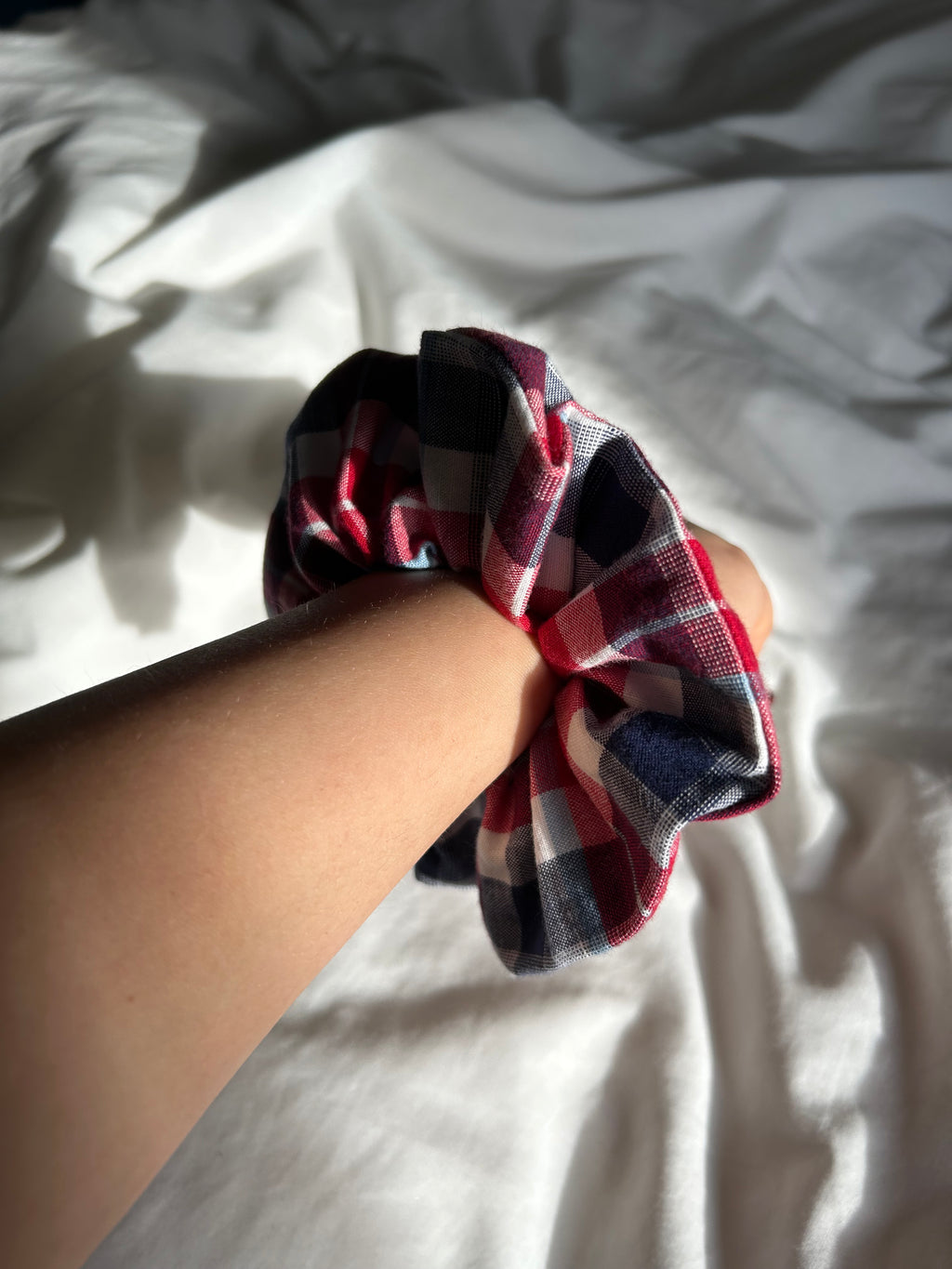 Red blue and white scrunchie