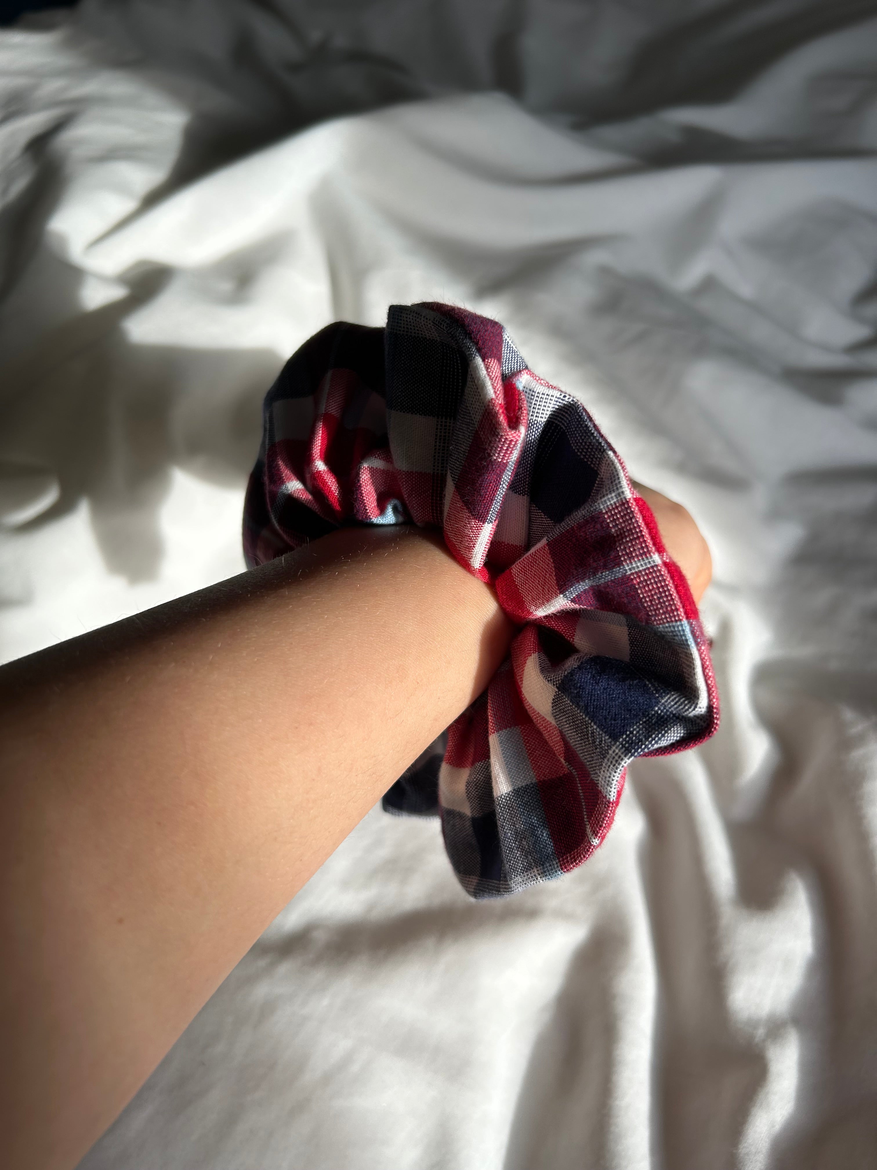 Red blue and white scrunchie