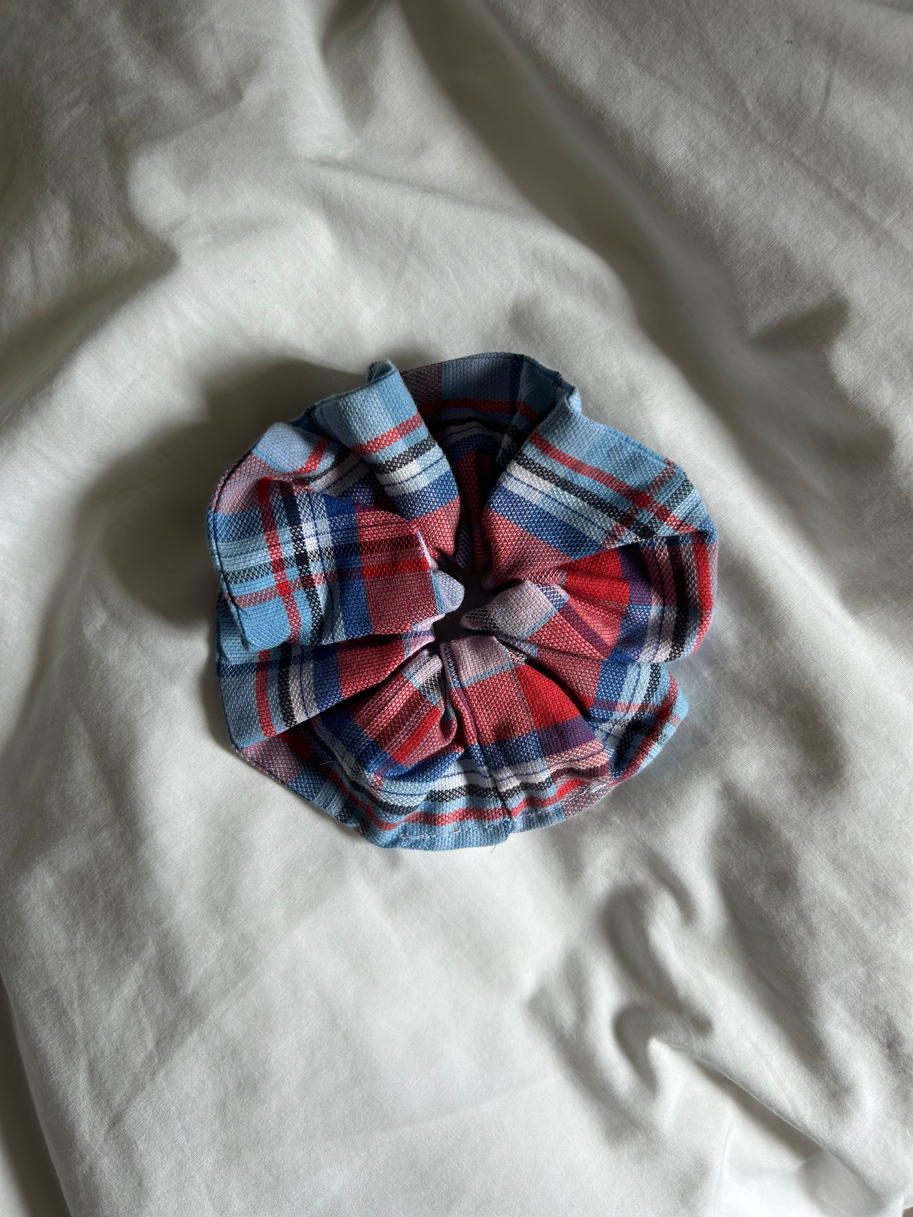 Light blue and red scrunchie