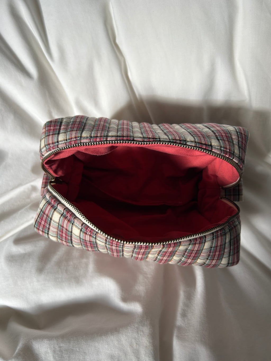 Pink and brown makeup bag
