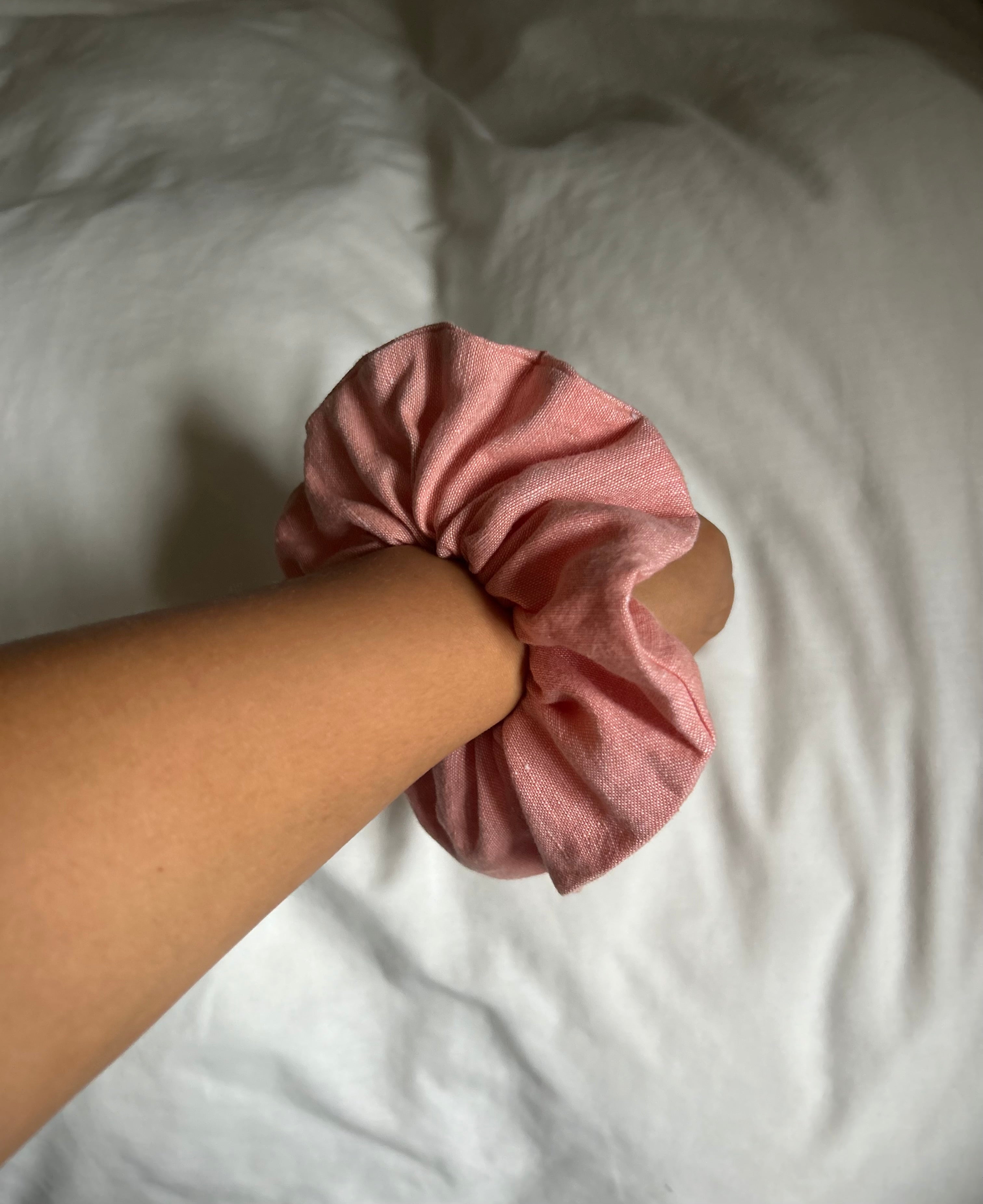 Salmon pink scrunchie