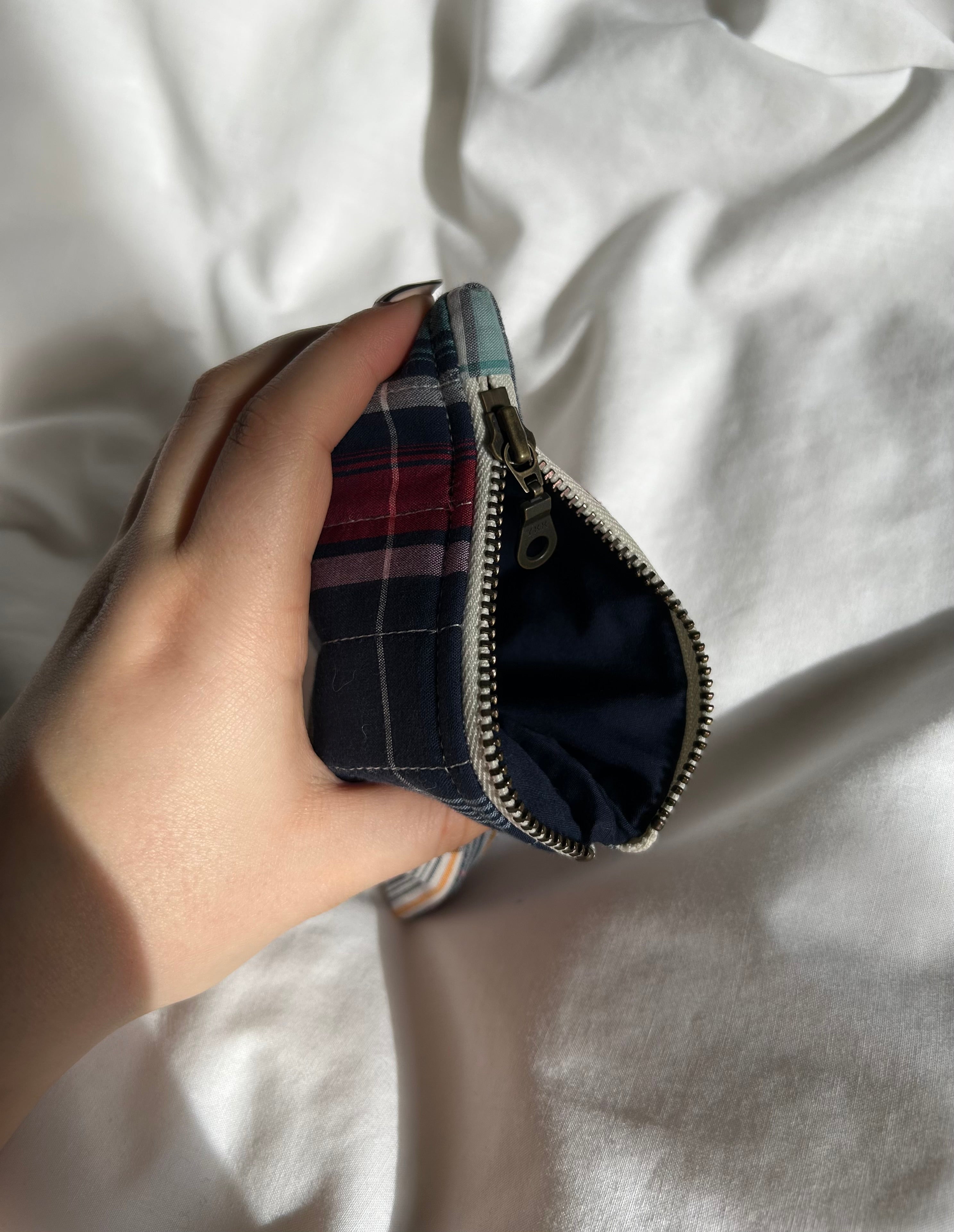 Navy, red and pink plaid coin purse
