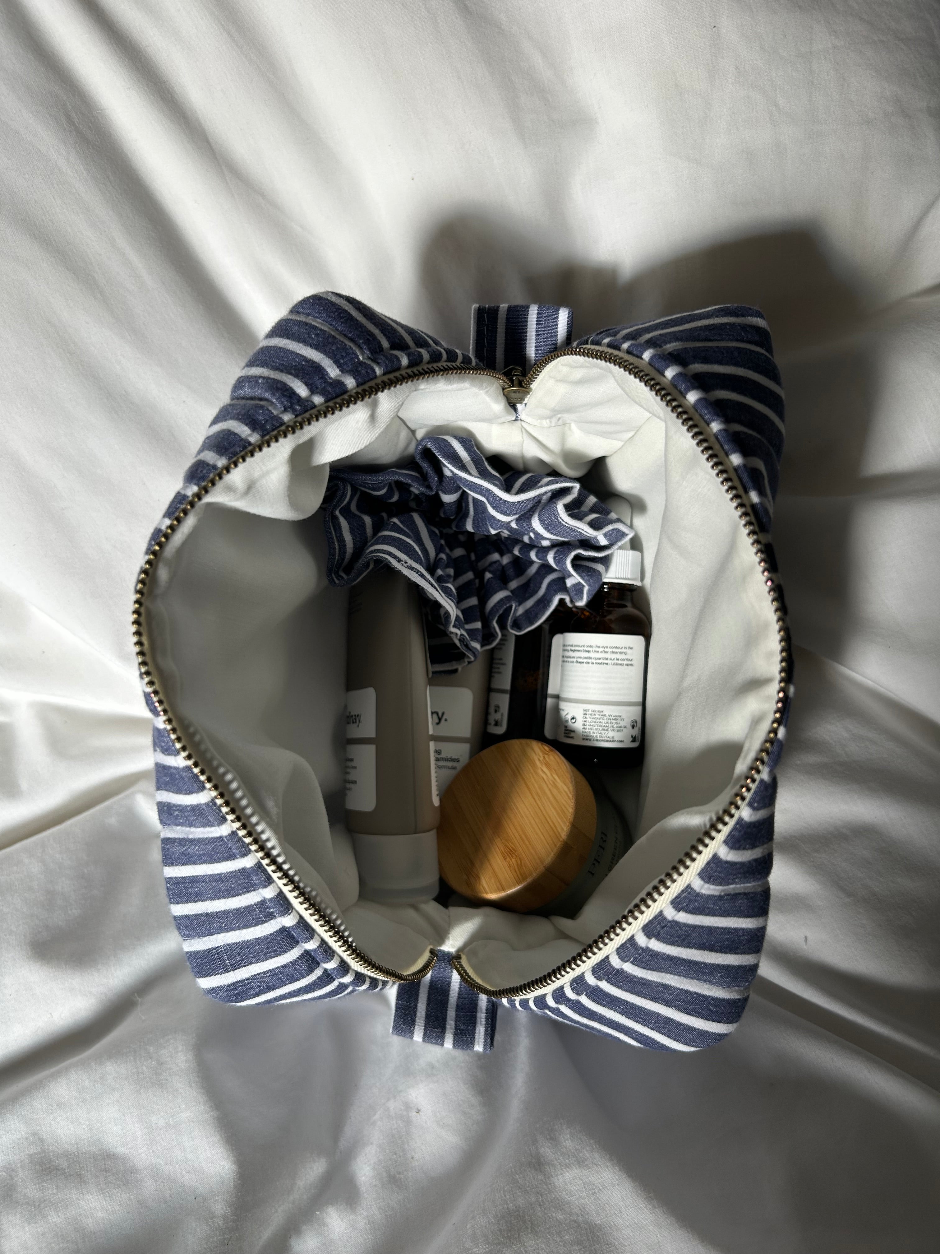 Blue and white striped scrunchie