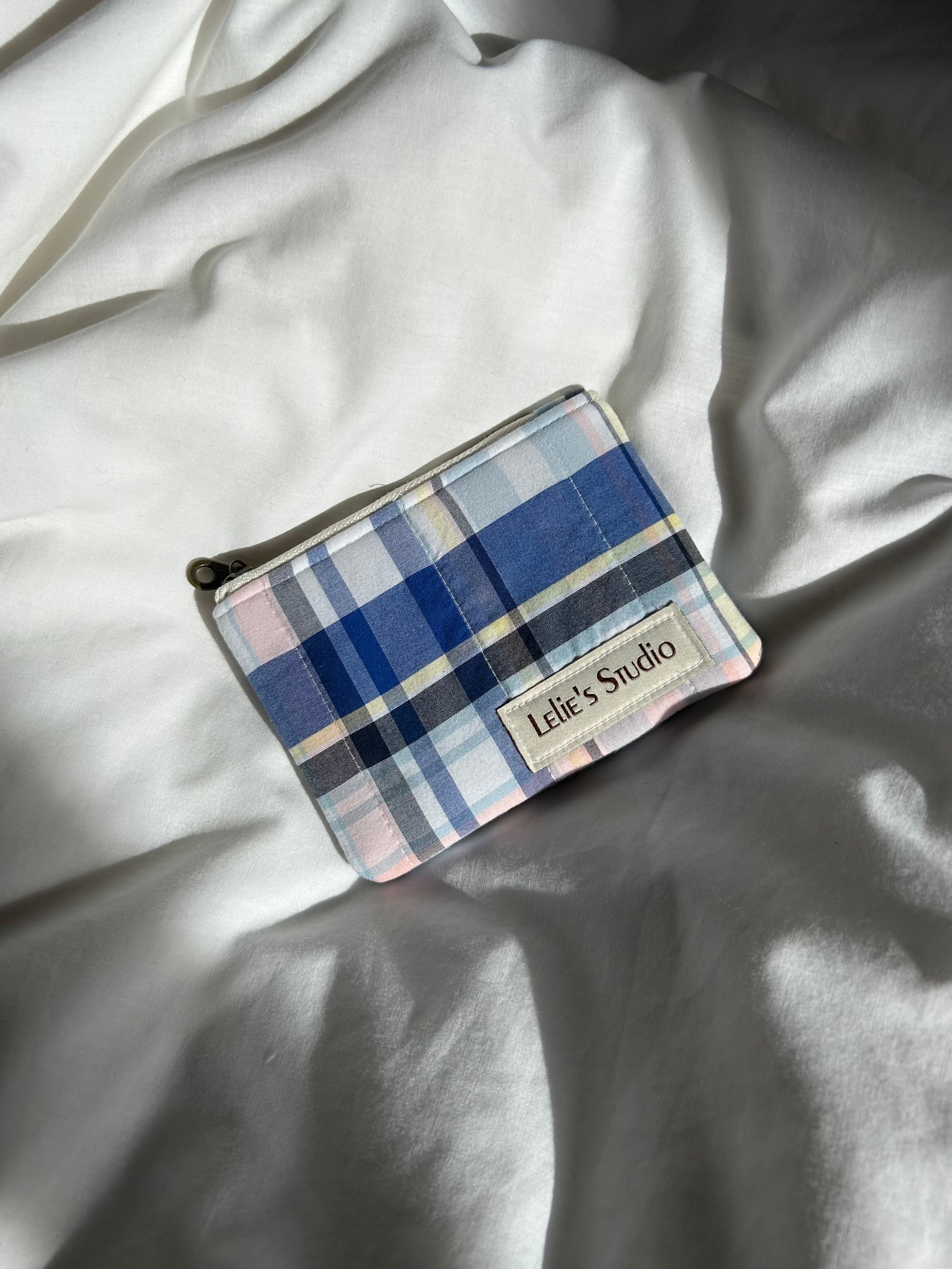 Blue and pink plaid coin purse