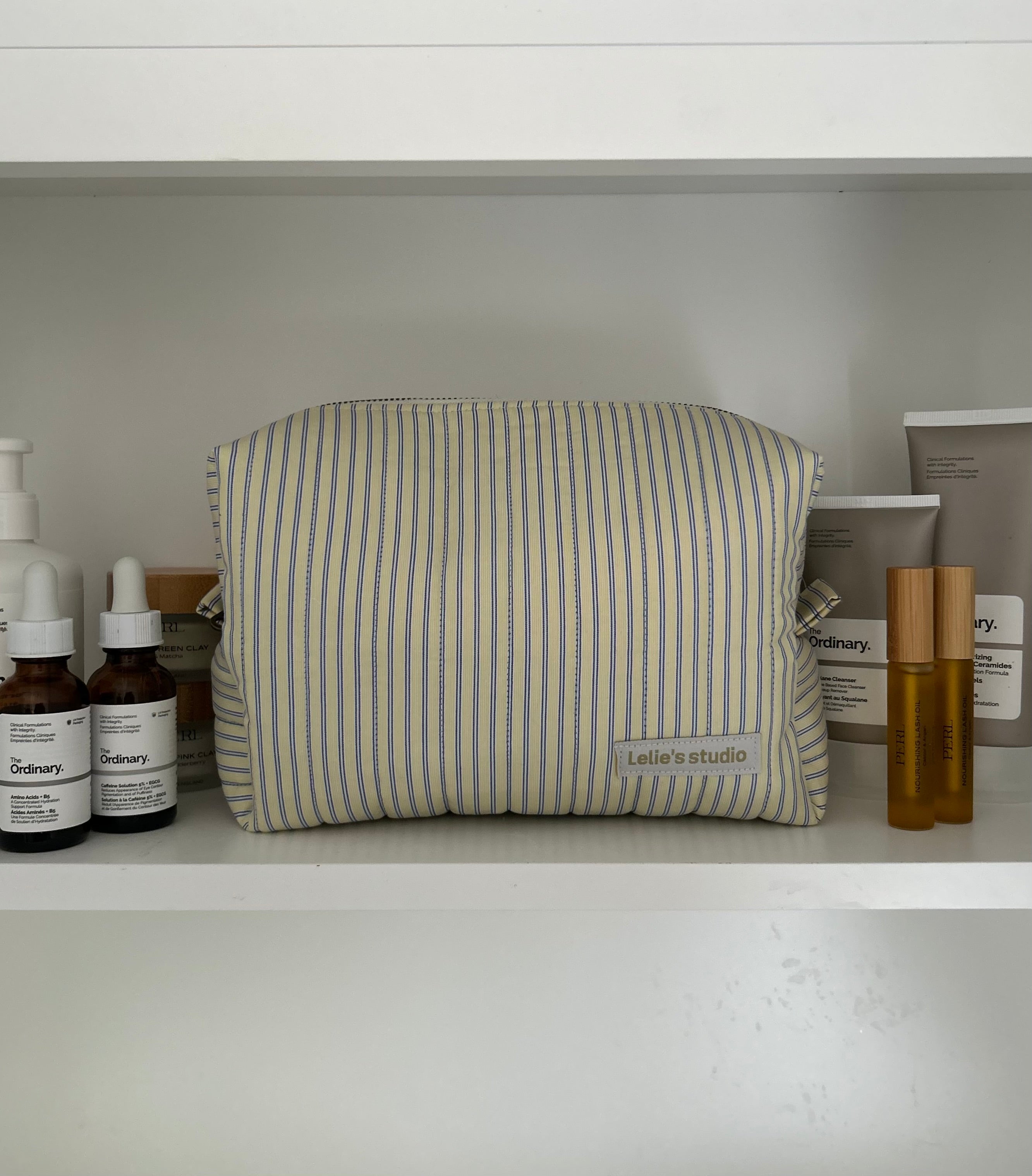 Yellow and blue makeup bag