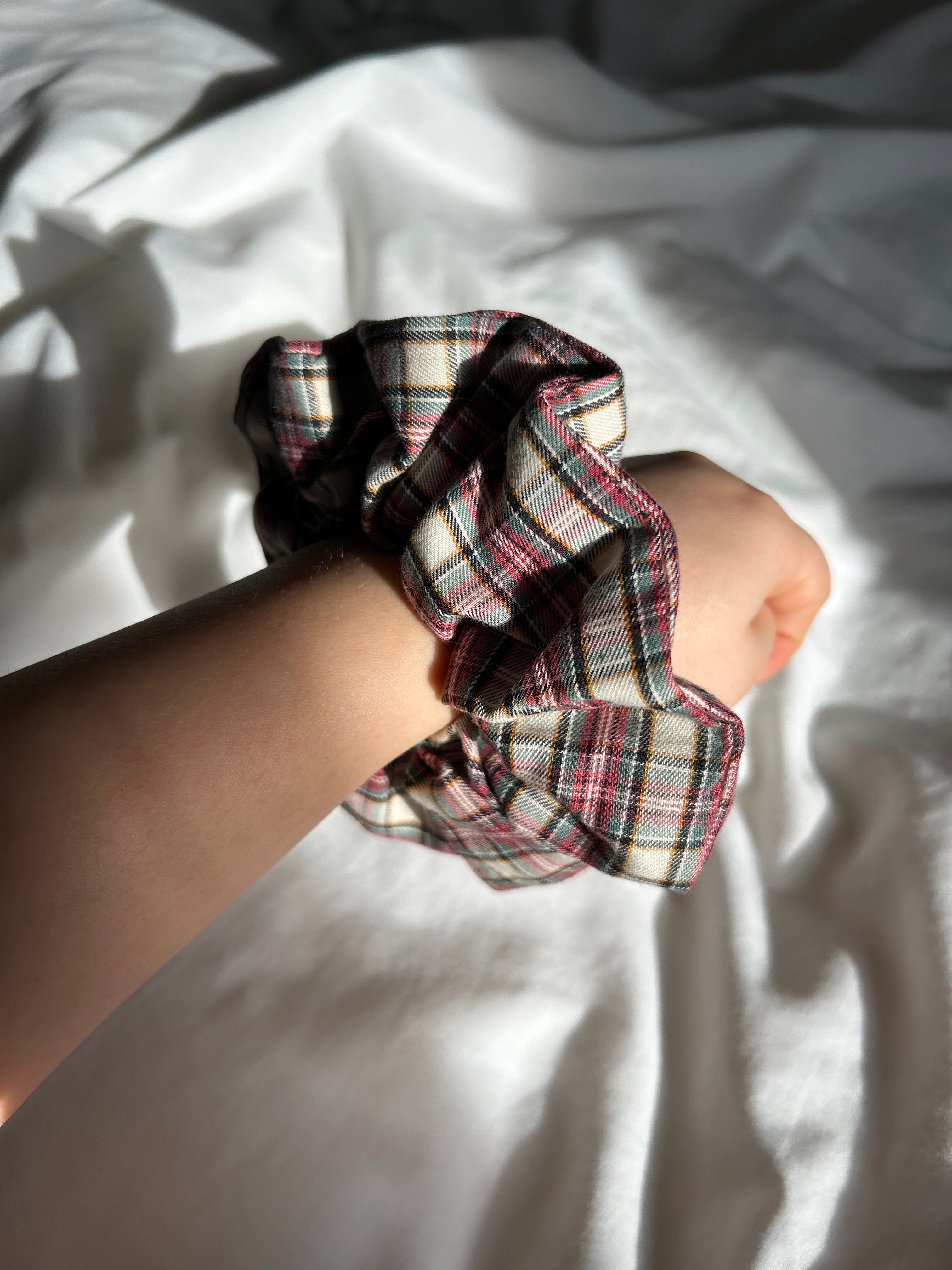 Pink and brown plaid scrunchie
