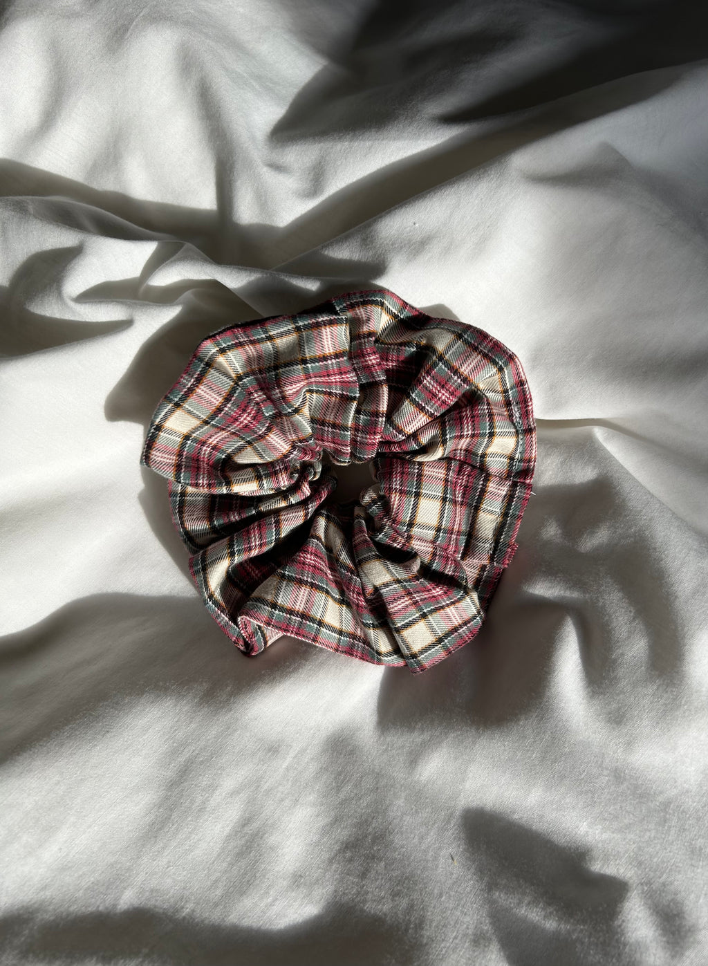 Pink and brown plaid scrunchie