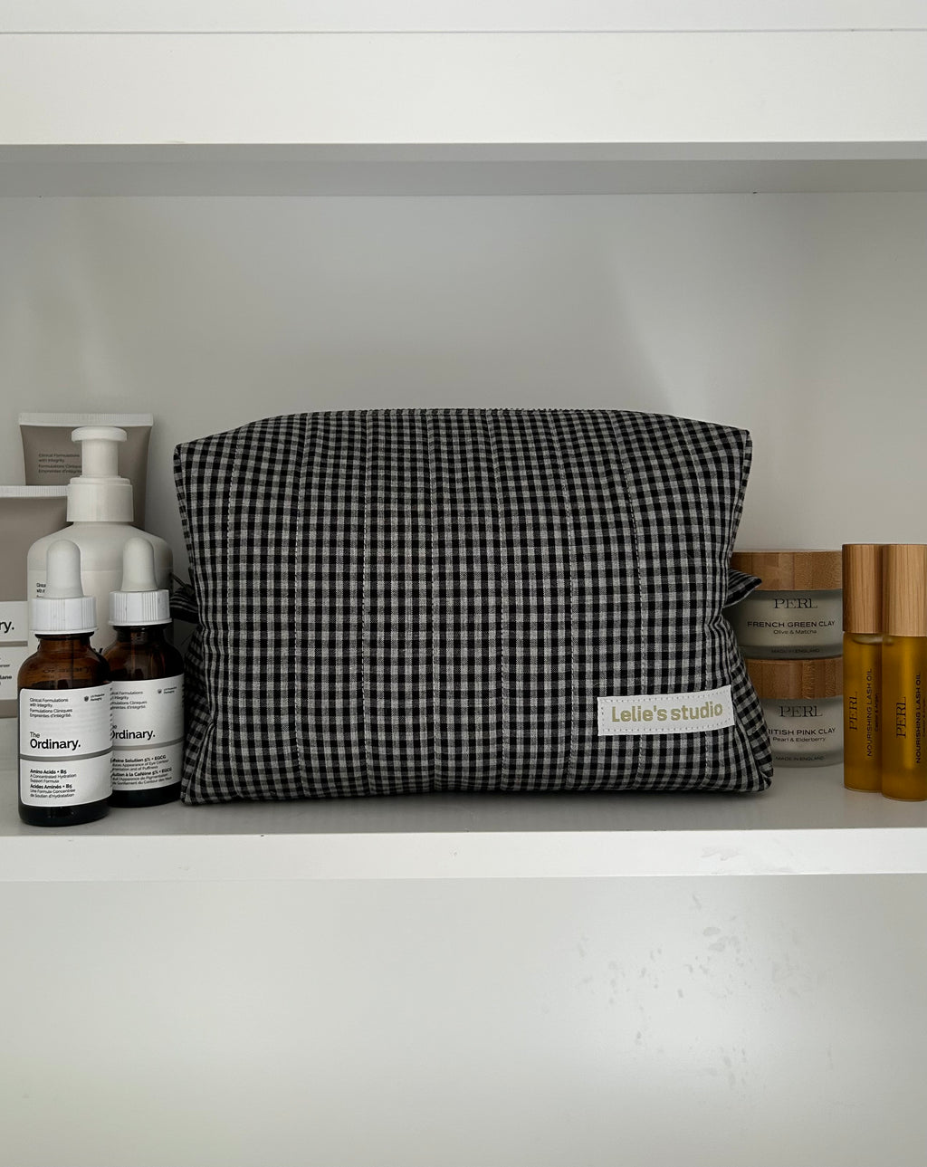 Black and grey makeup bag