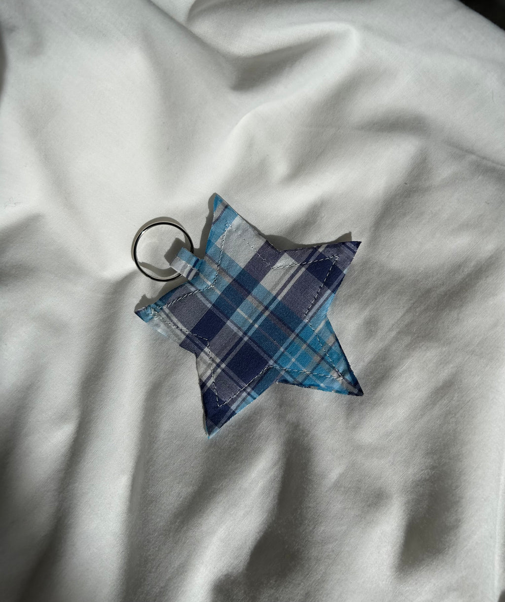 Blue plaid star keyring