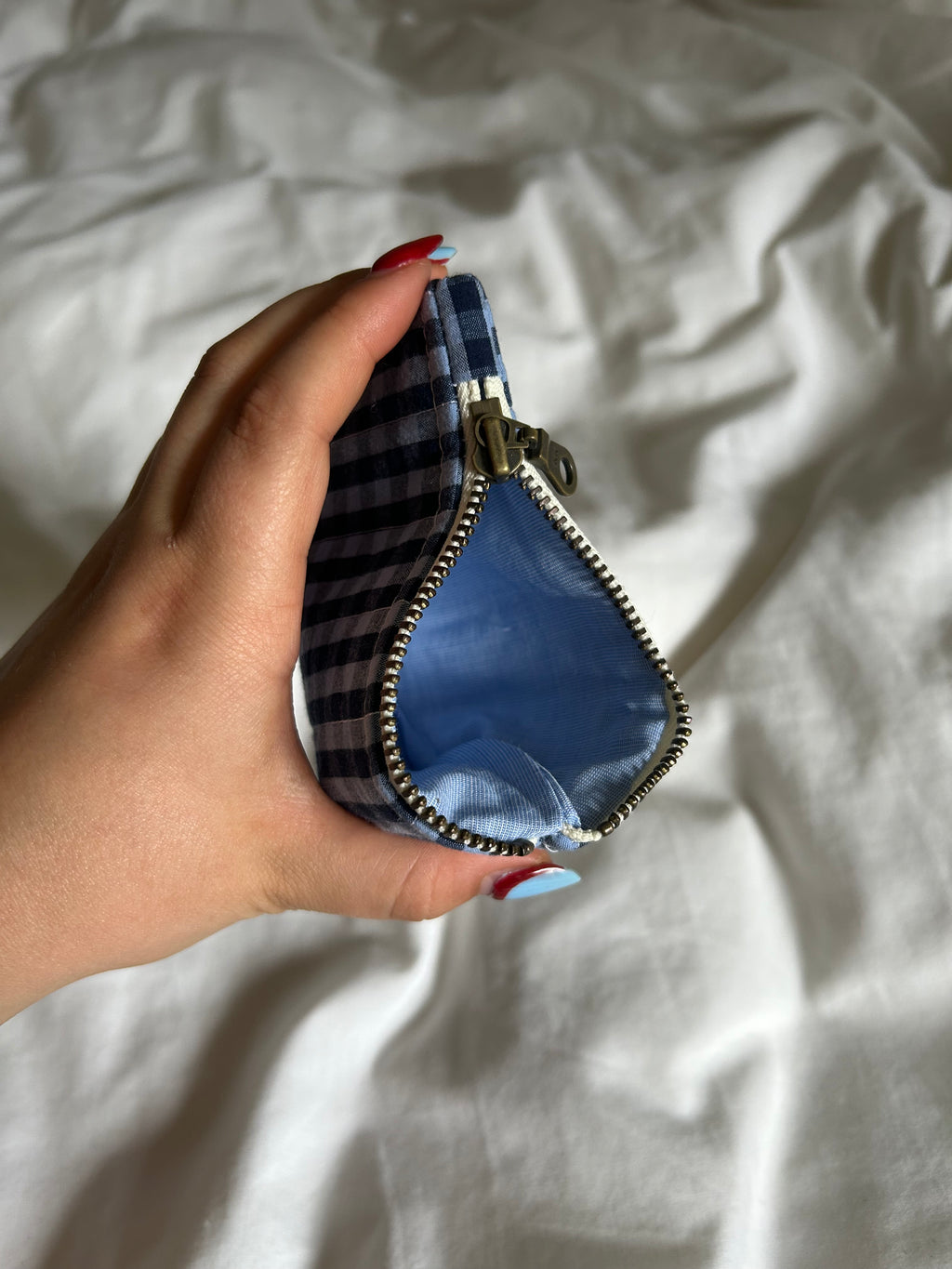 Blue gingham coin purse