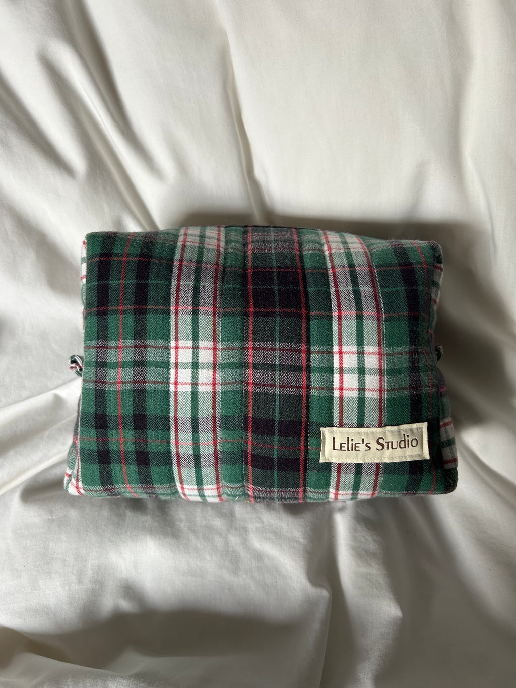 Green and red makeup bag