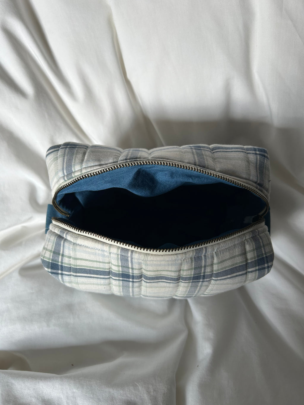 Blue and green makeup bag