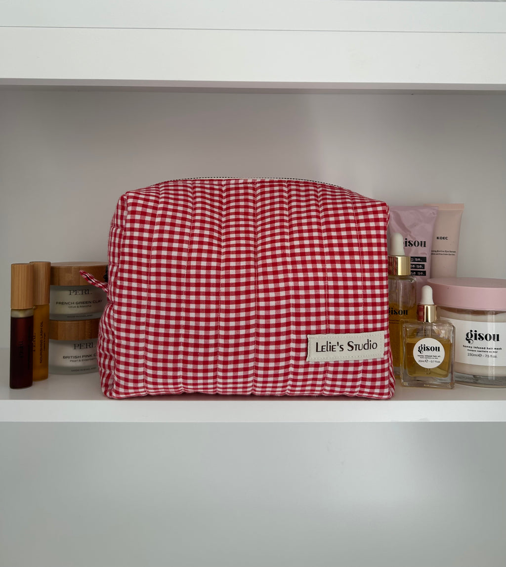 Red gingham makeup bag- Happy accident discount