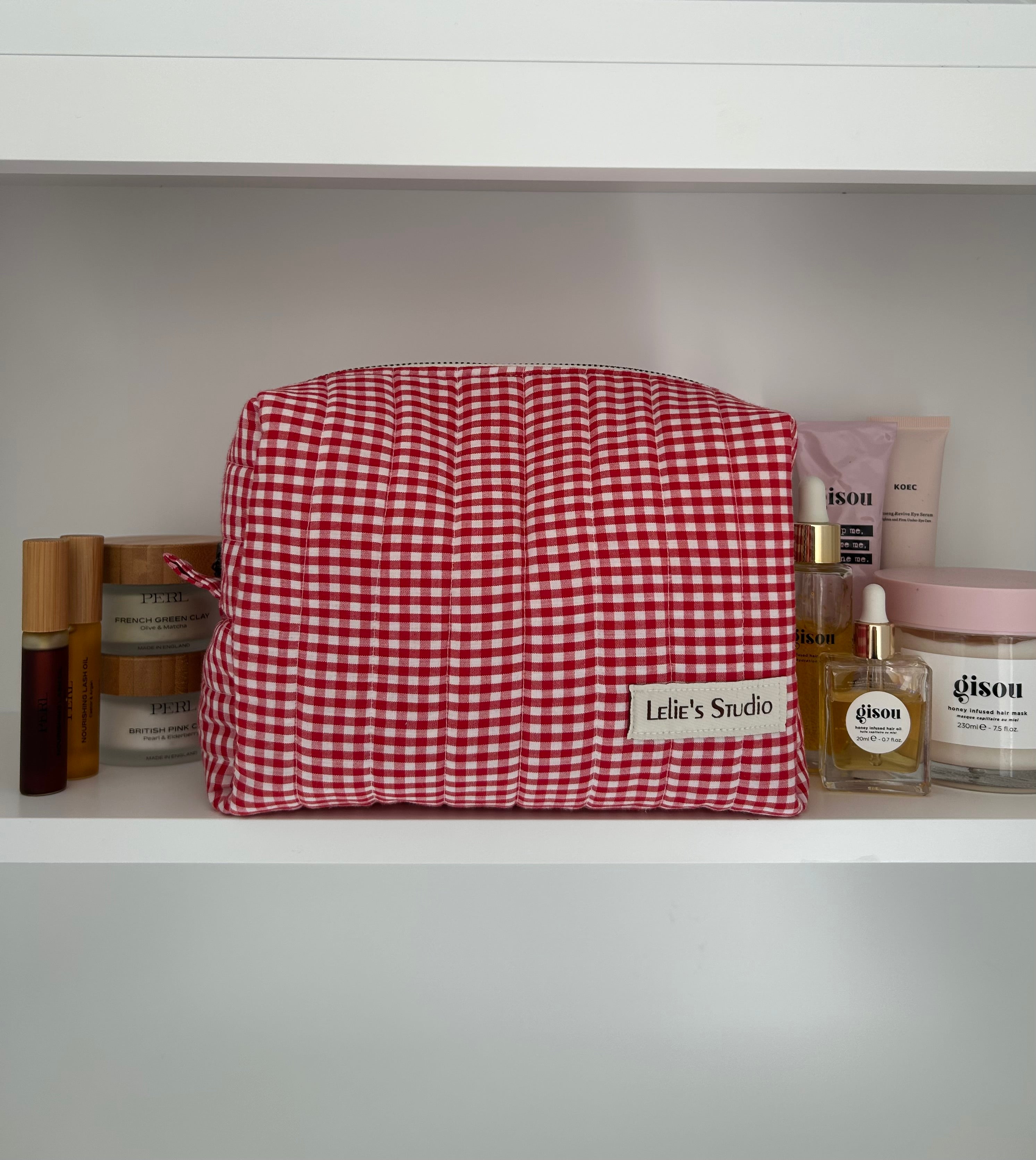 Red gingham makeup bag- Happy accident discount