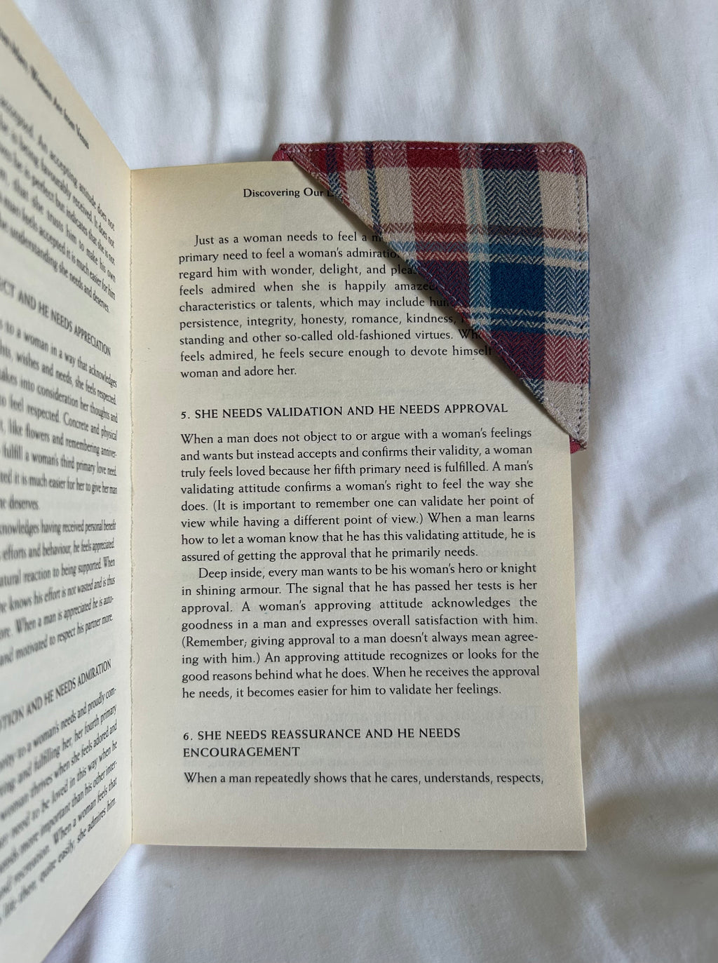 Red and blue plaid corner bookmark