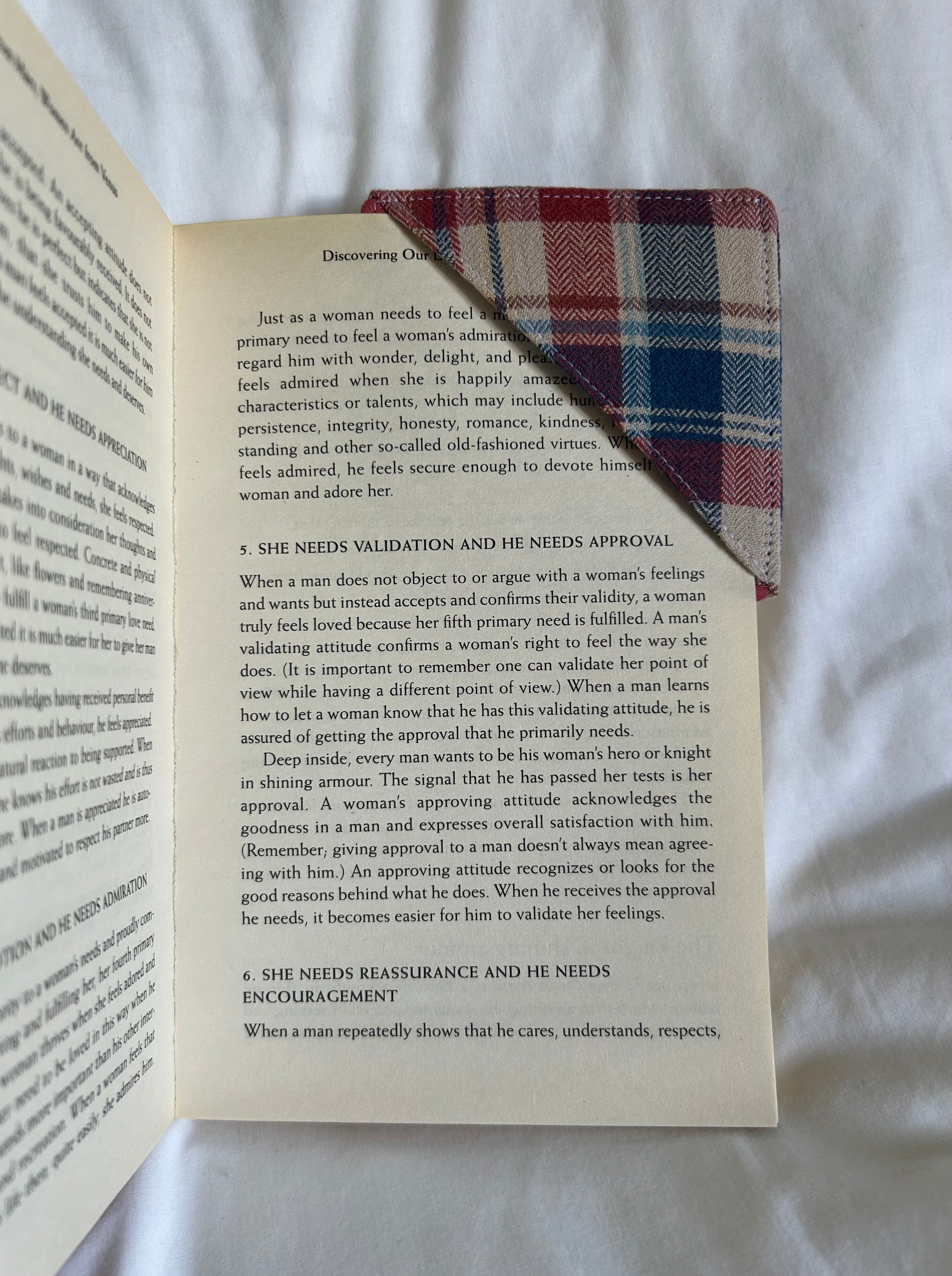 Red and blue plaid corner bookmark