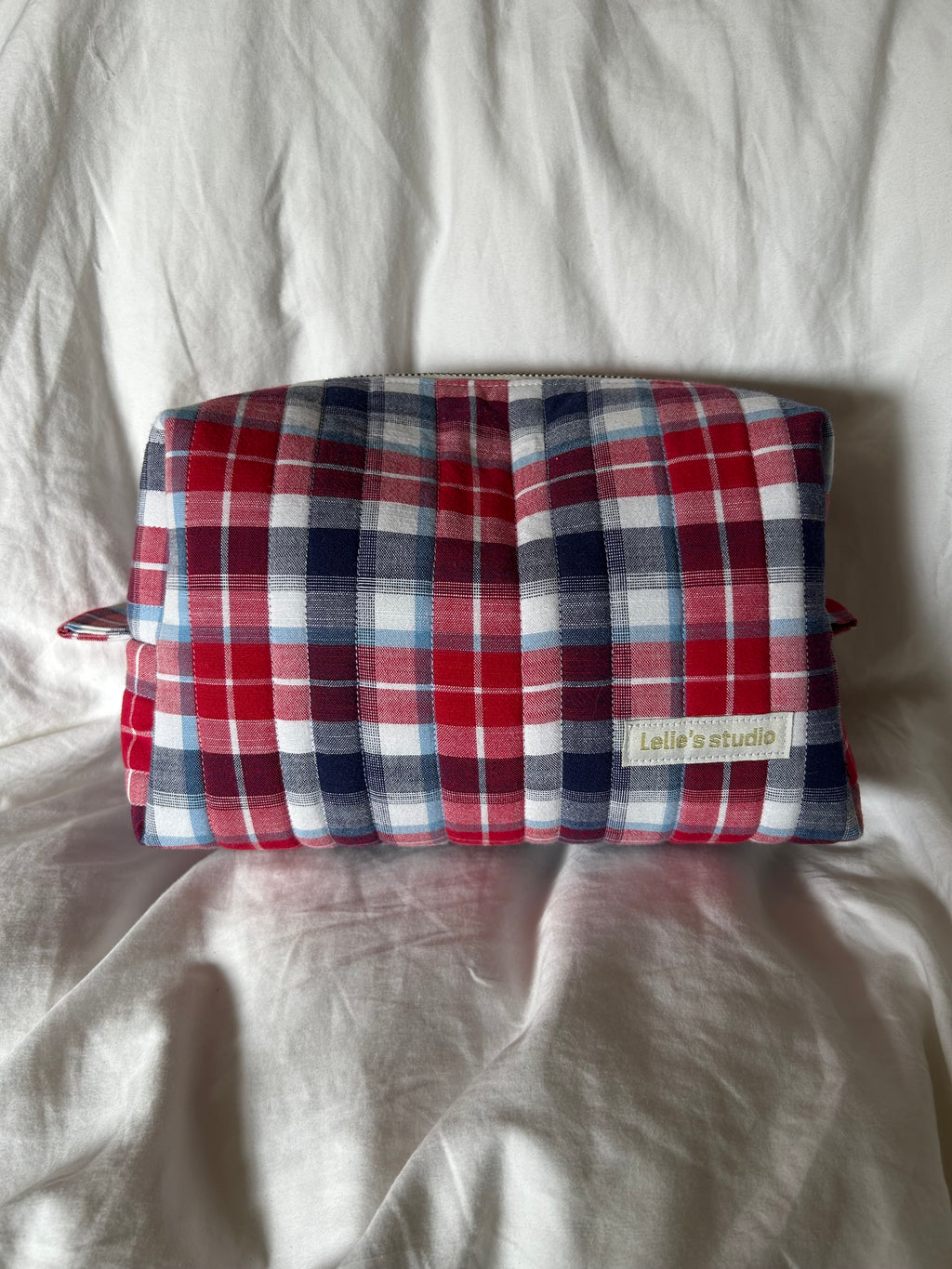Red and blue makeup bag