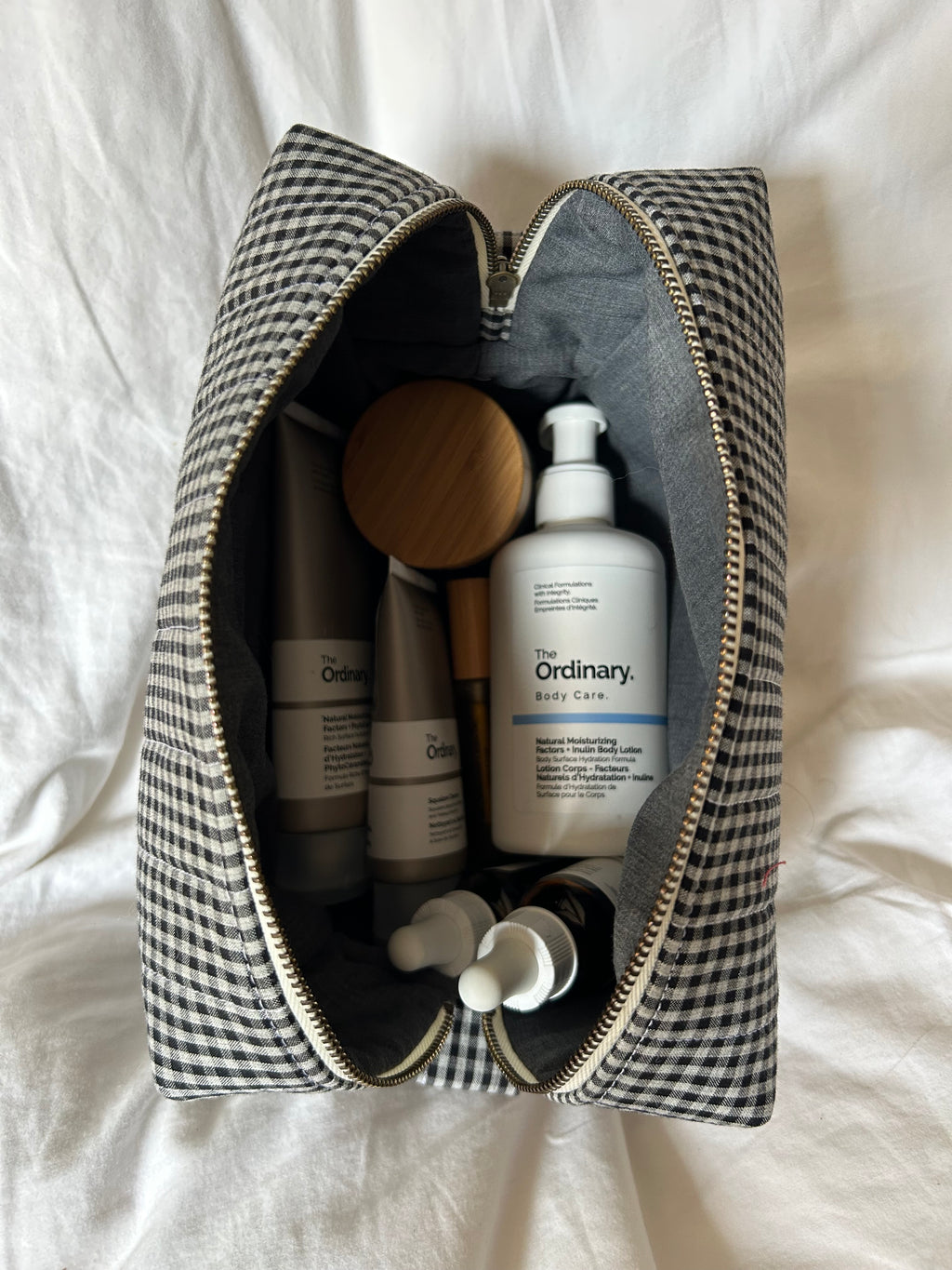 Black and grey makeup bag
