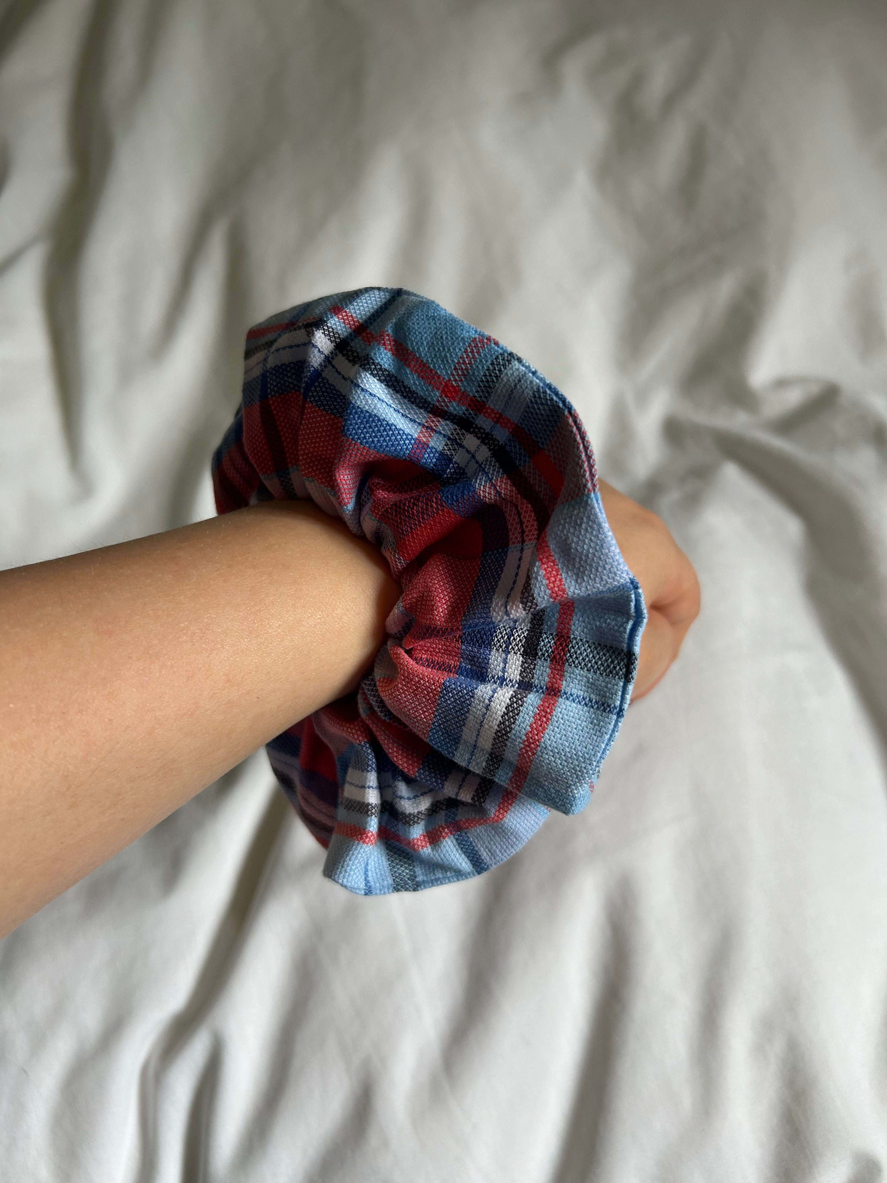 Light blue and red scrunchie