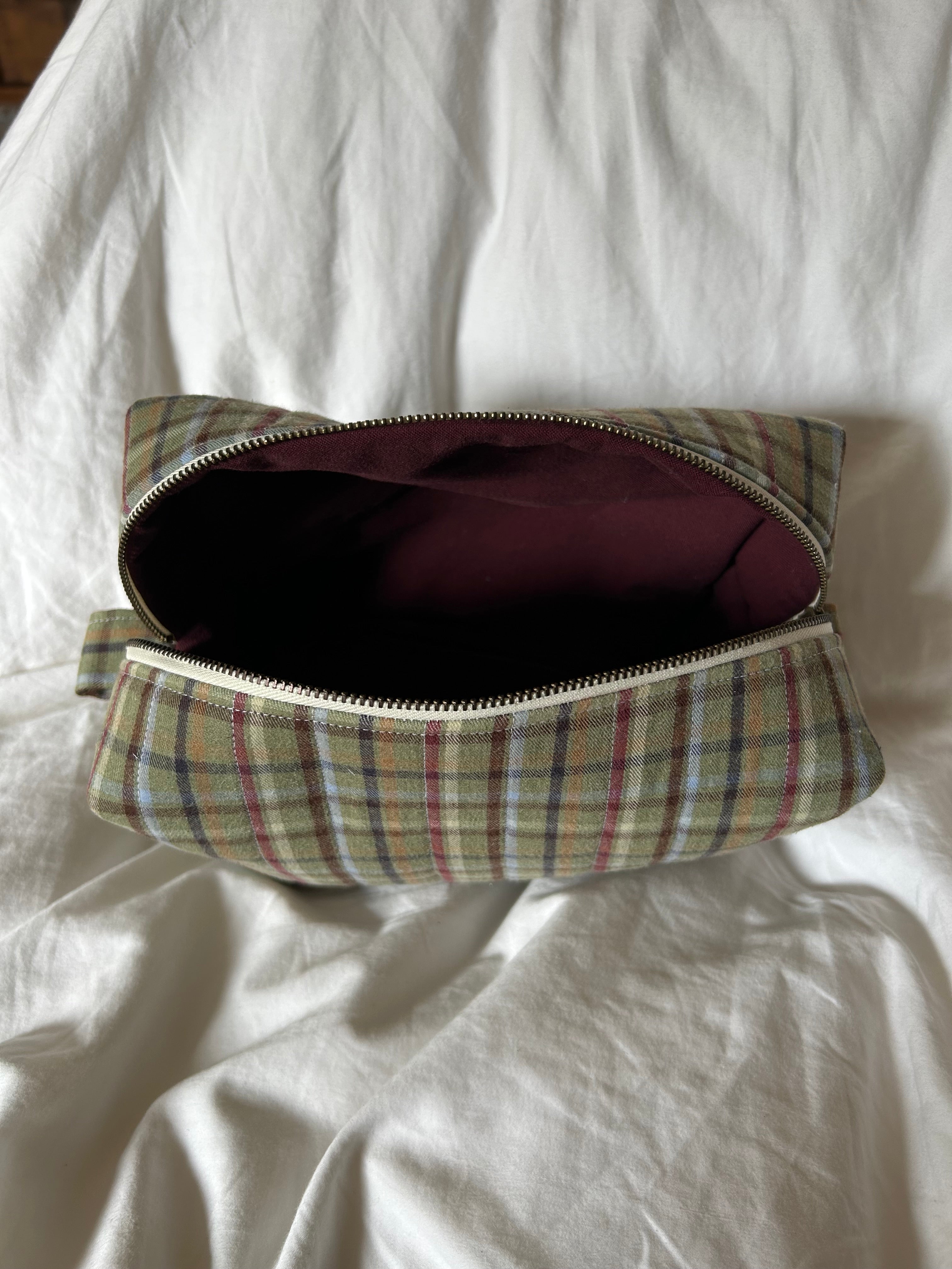 Green, red and blue makeup bag