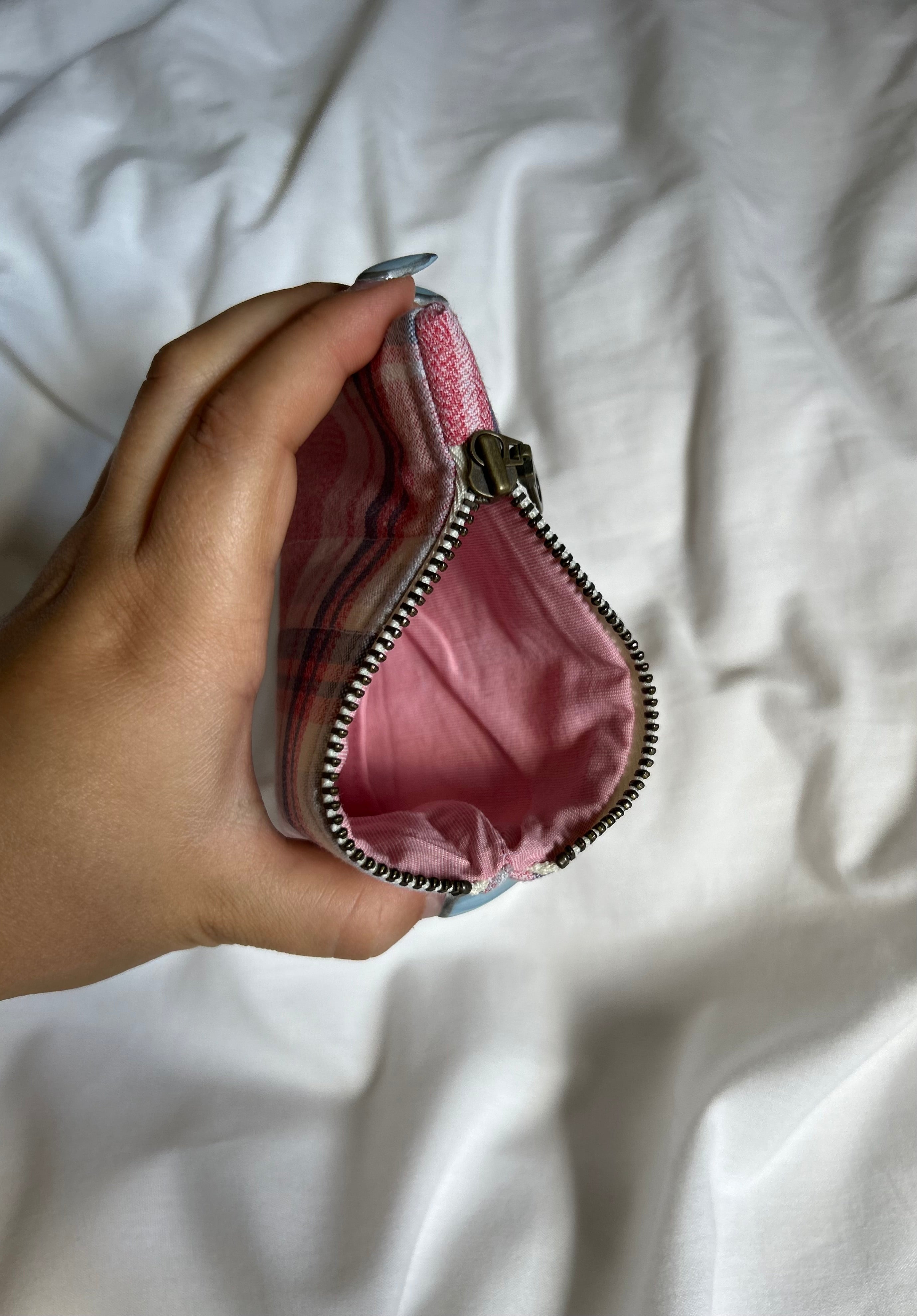 Pink and blue plaid coin purse