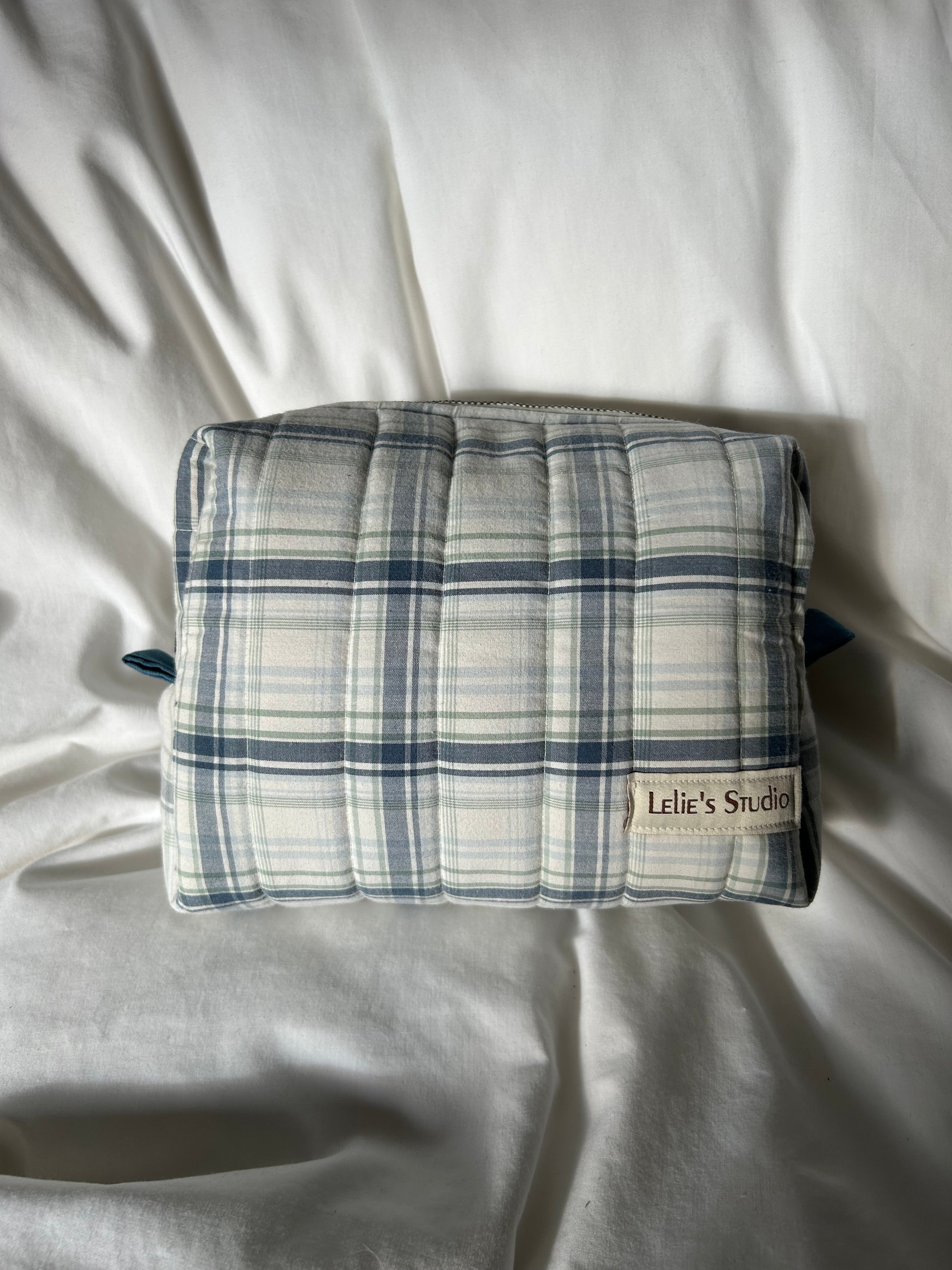 Blue and green makeup bag