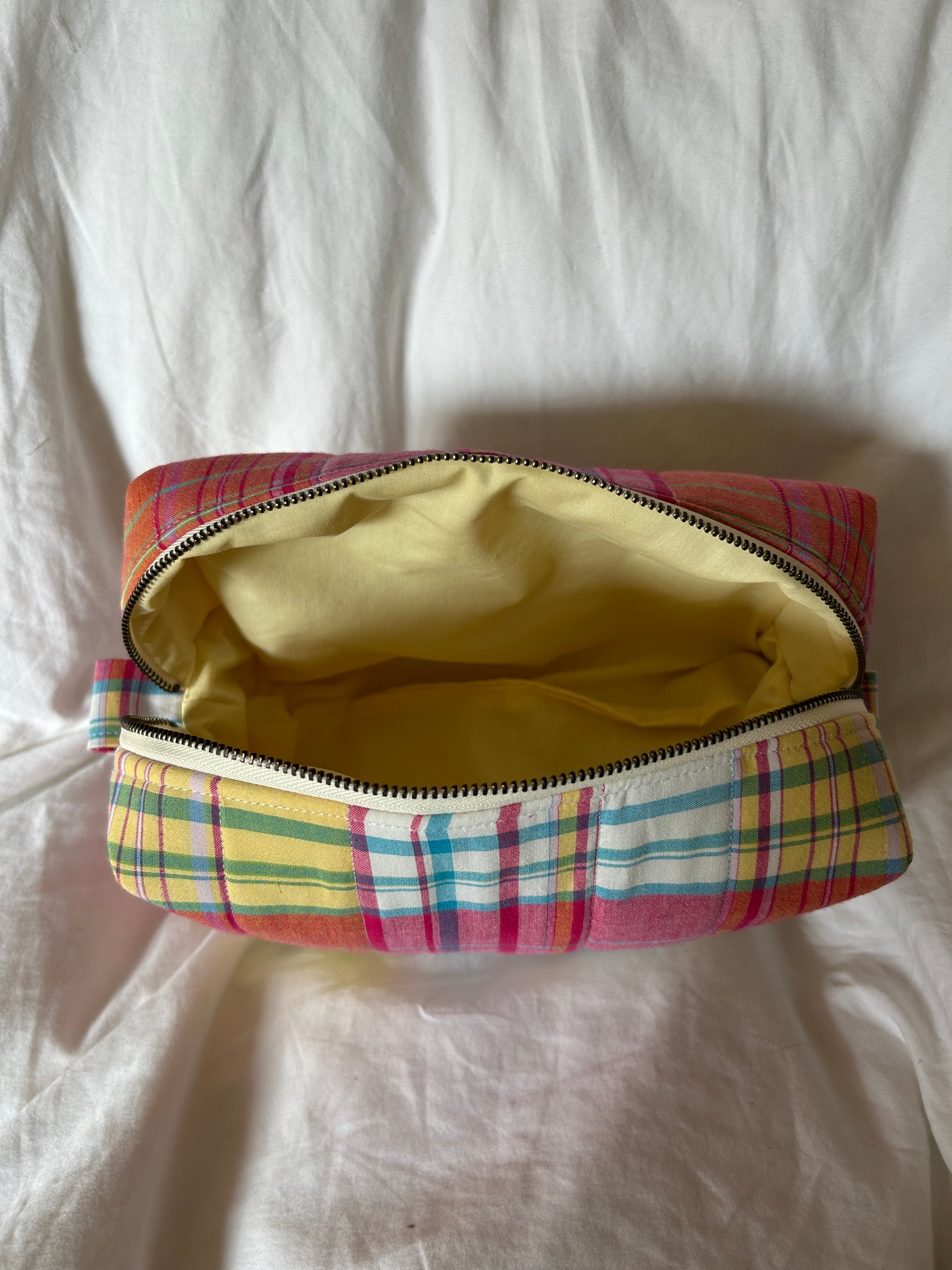 Pink and yellow makeup bag