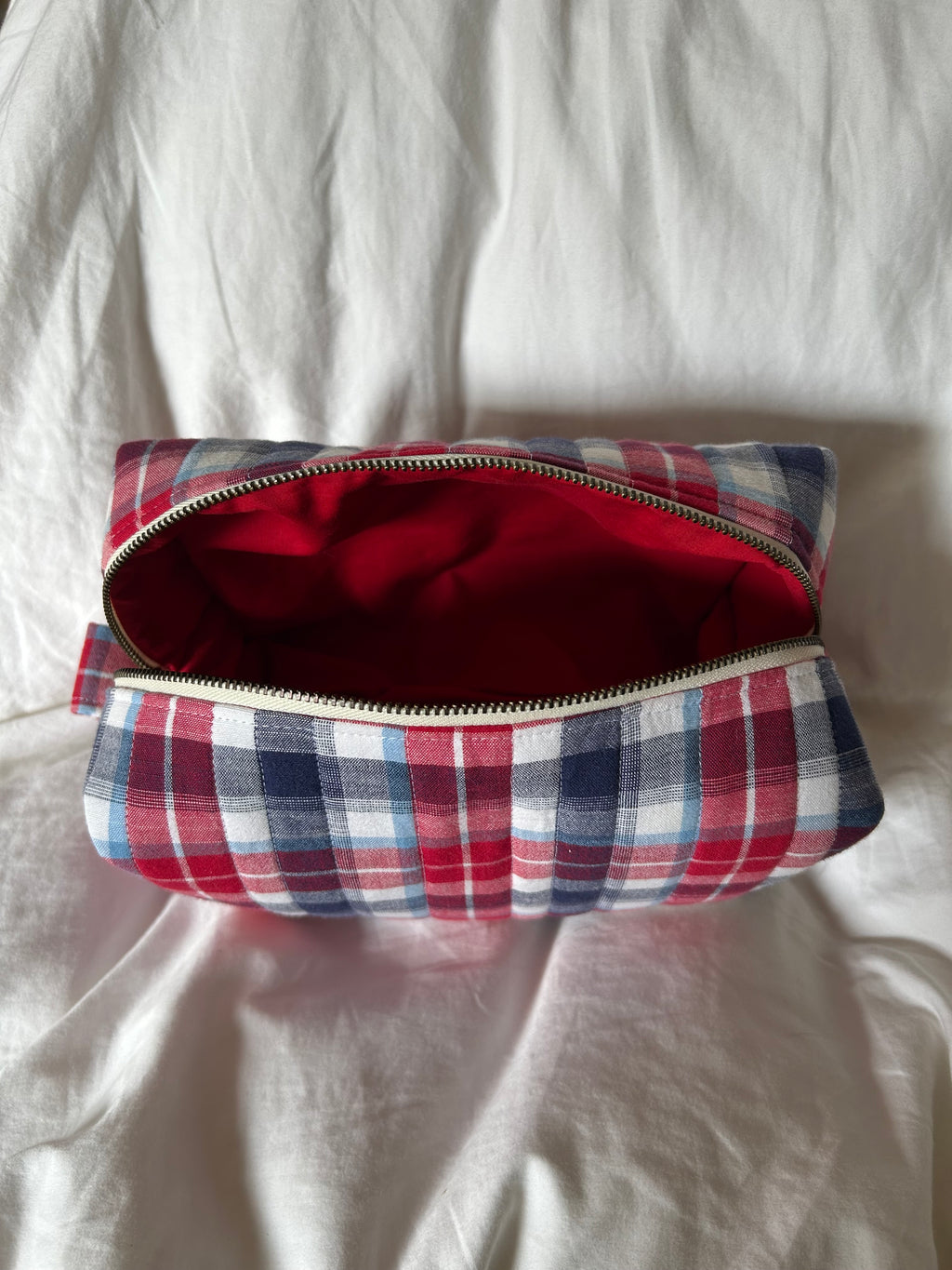 Red and blue makeup bag
