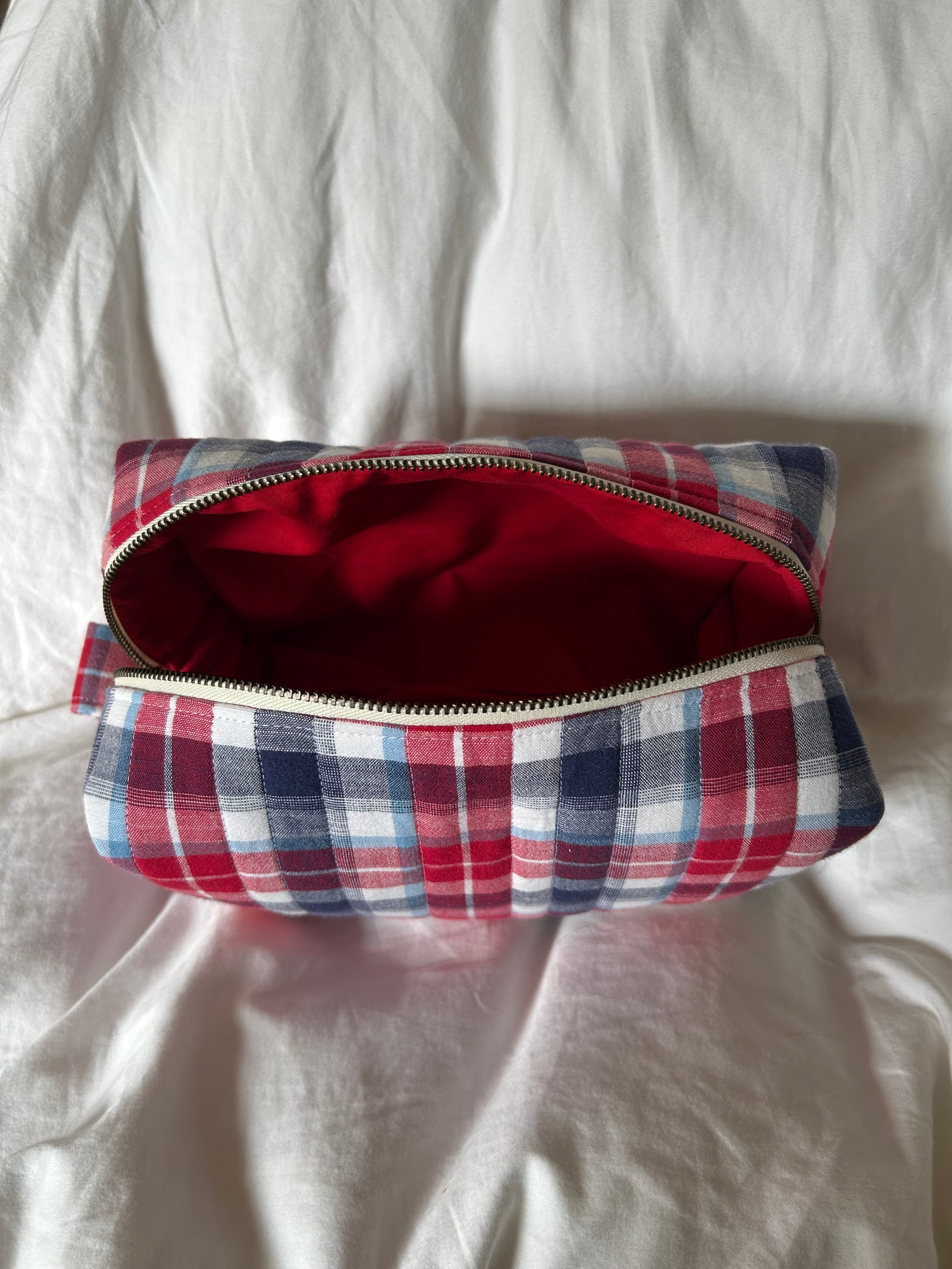 Red and blue makeup bag
