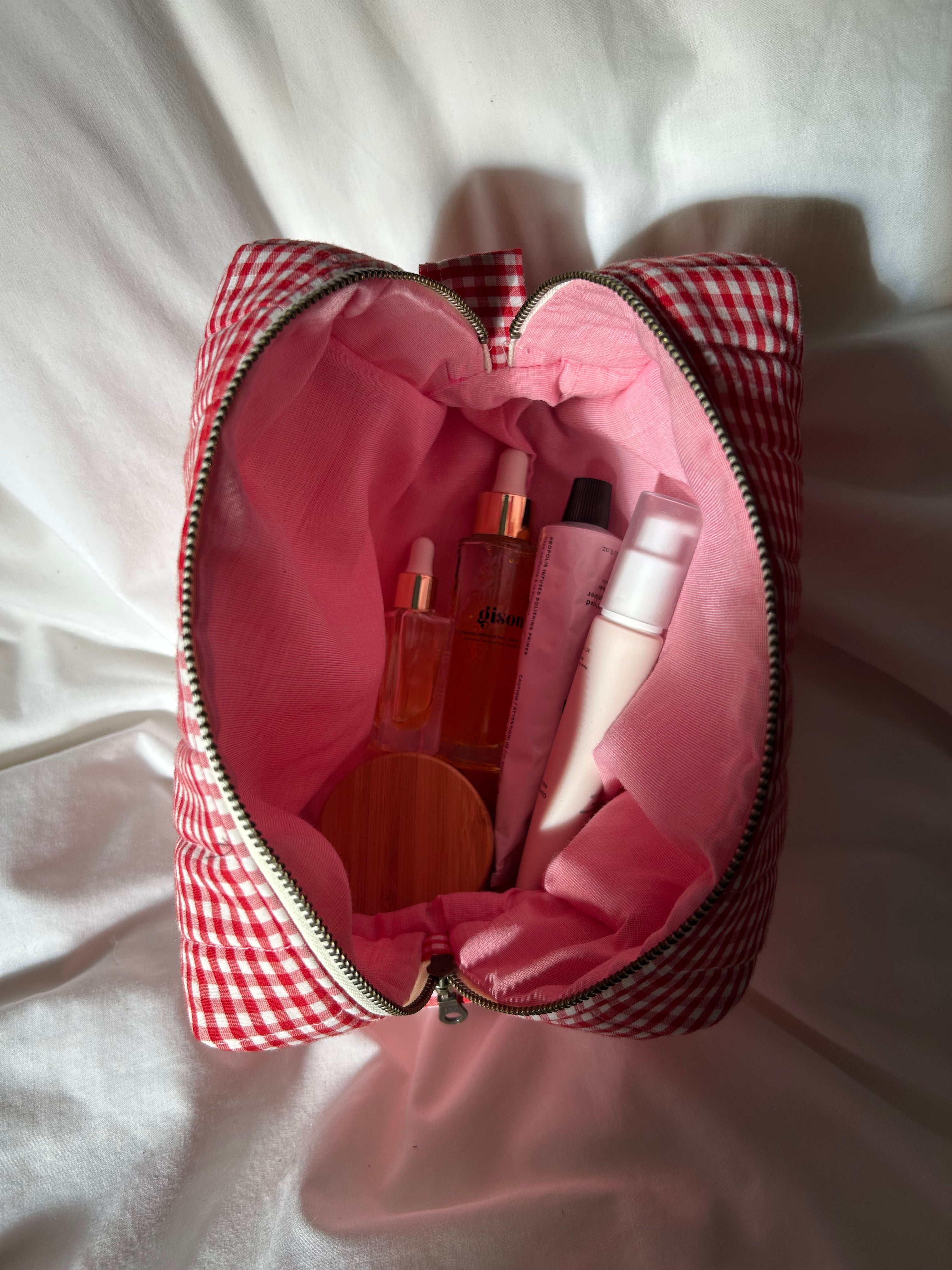 Red gingham makeup bag- Happy accident discount