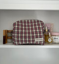 Pink and brown makeup bag