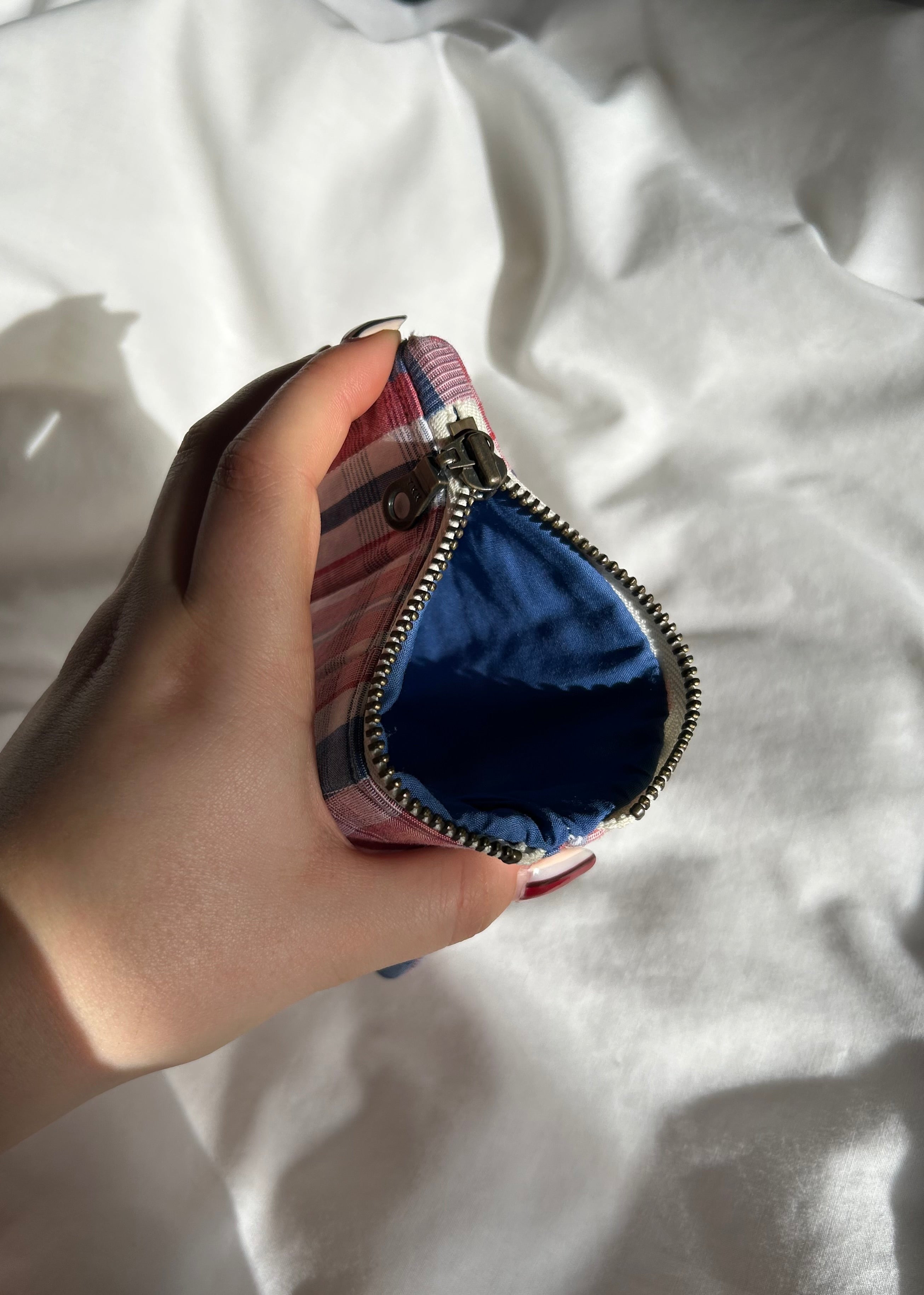 Red, blue and white coin purse