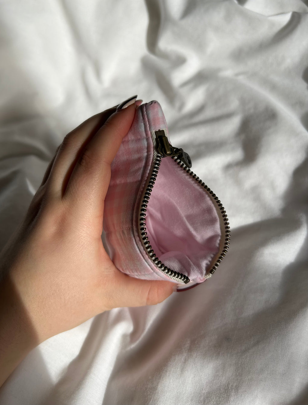Pink and white gingham coin purse