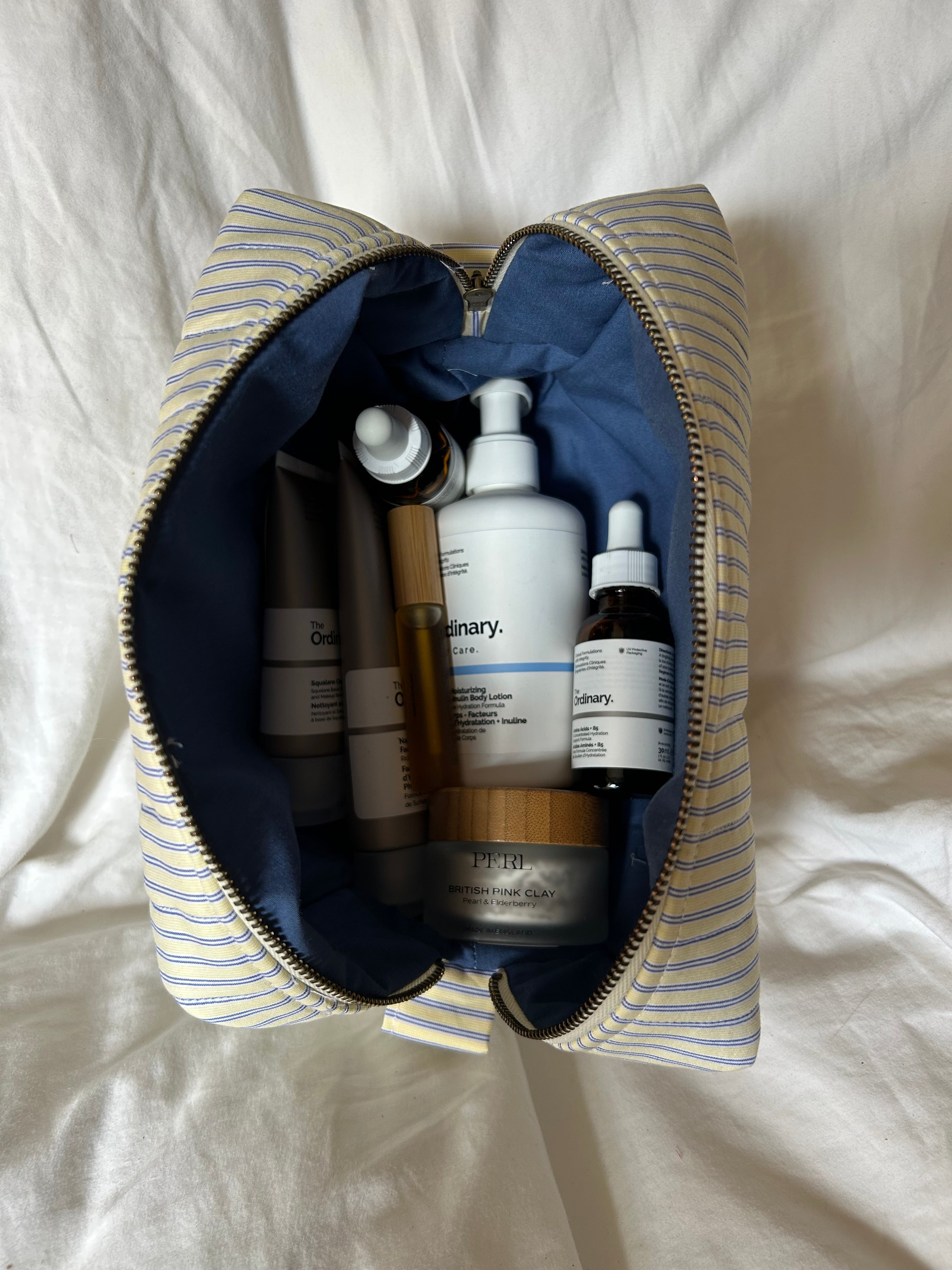 Yellow and blue makeup bag